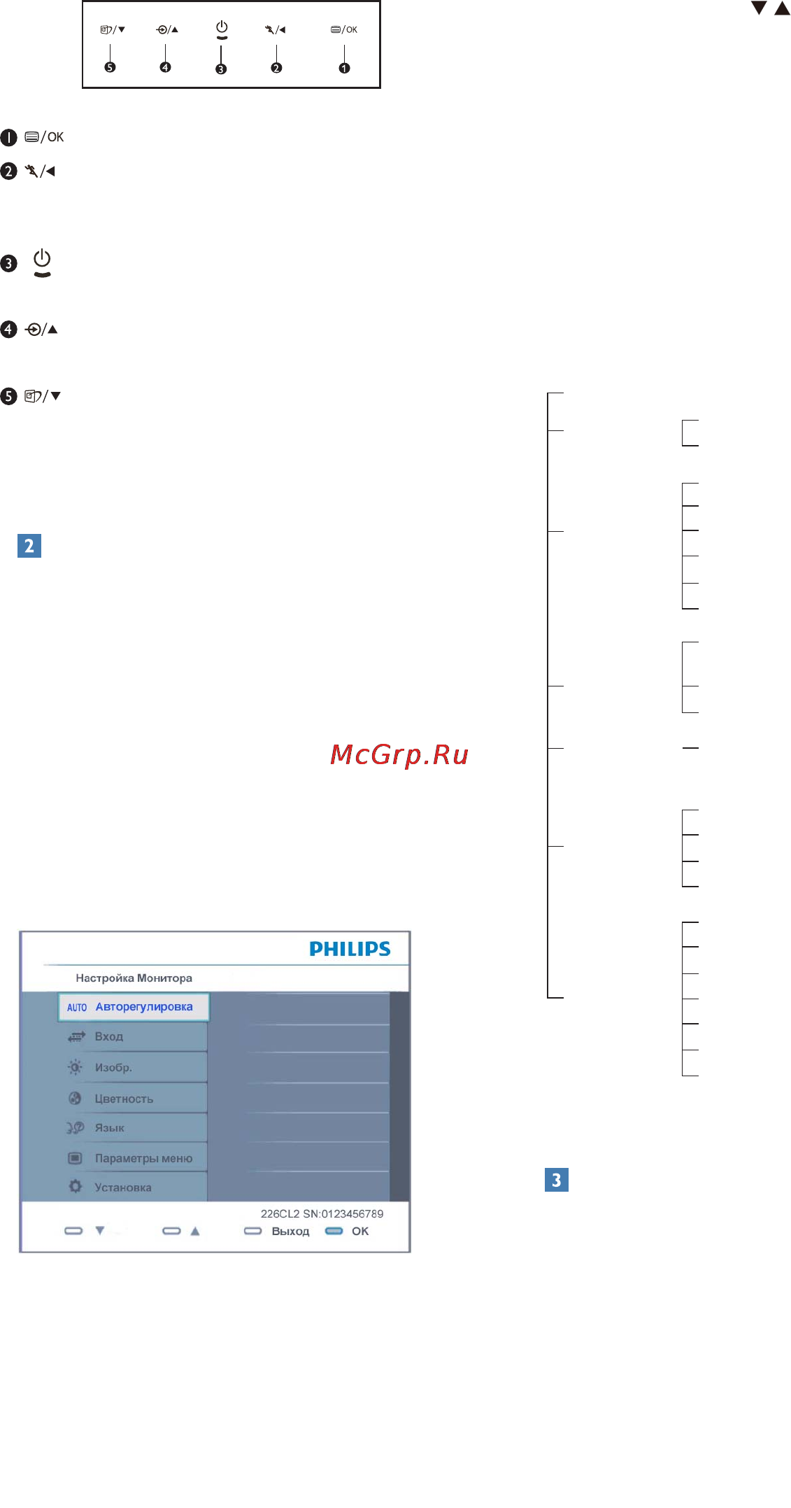 Philips 226CL2SB [8/56] Вход в экранное меню окv использование функции turbo турбо возврат к предыдущему уровню меню