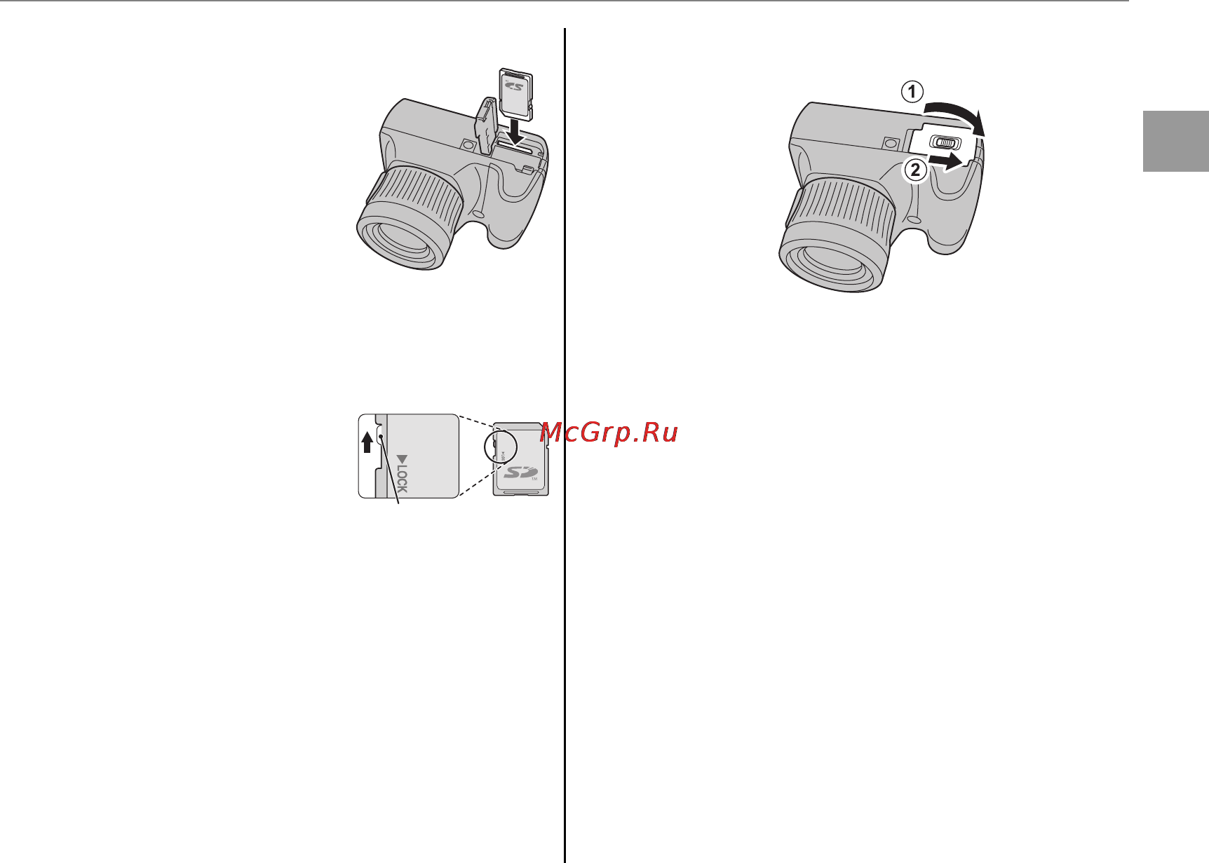 Fujifilm FINEPIX SL300 Black [25/151] Вставьте карту памяти возьмите карту памя ти как показано справа вставьте ее в отверстие полностью до щелчка