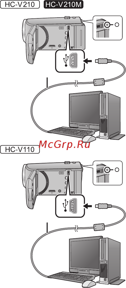 Panasonic HC-V110EE-K Black [11/28] Подключите кабель usb