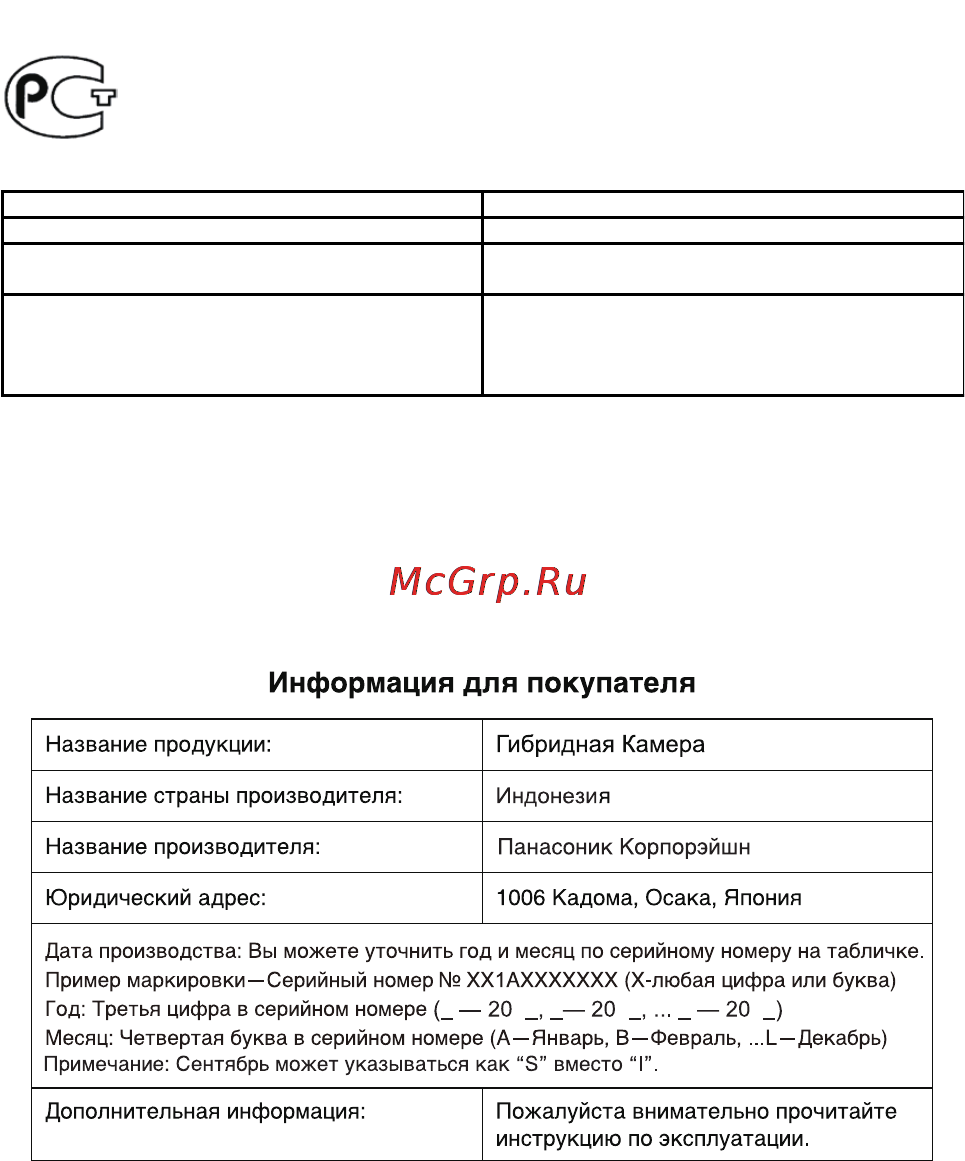 Panasonic HX-DC3EE-W [4/32] Установленный производителем в порядке п 2 ст 5 федерального закона рф о защите прав потребителей срок службы данного изделия равен 7 годам с даты производства при условии что изделие используется в строгом соответствии с настоящей инструкцией по эксплуатации и применимыми техническими стандартами