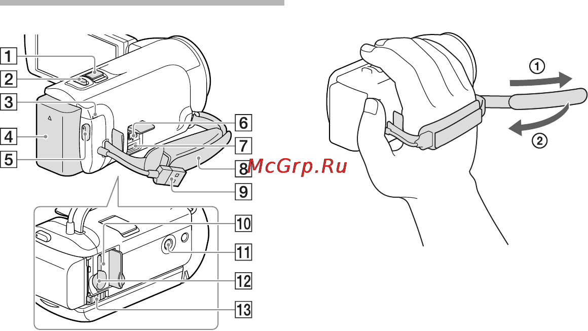 Sony HDR-CX320EB [13/104] Закрепление ручного ремня