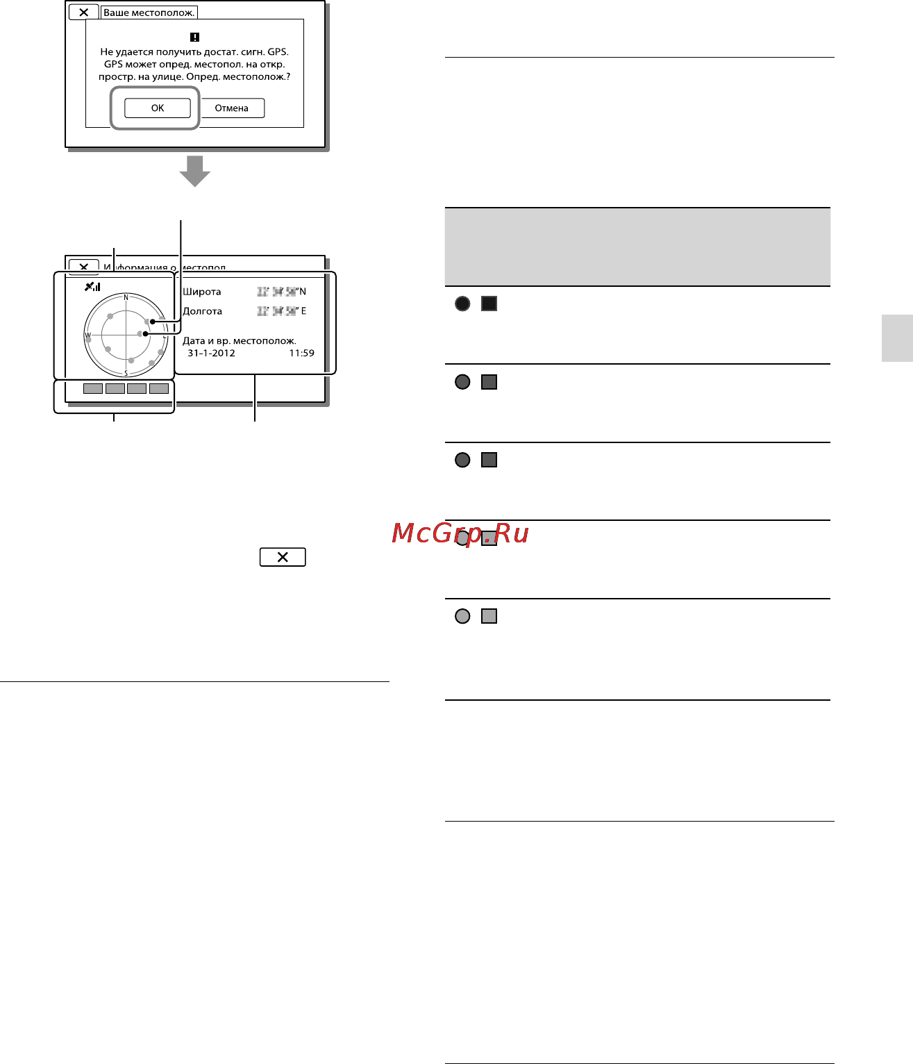 Sony HDR-PJ600E (VE) [43/211] Если не удается получить данные о текущем местоположении