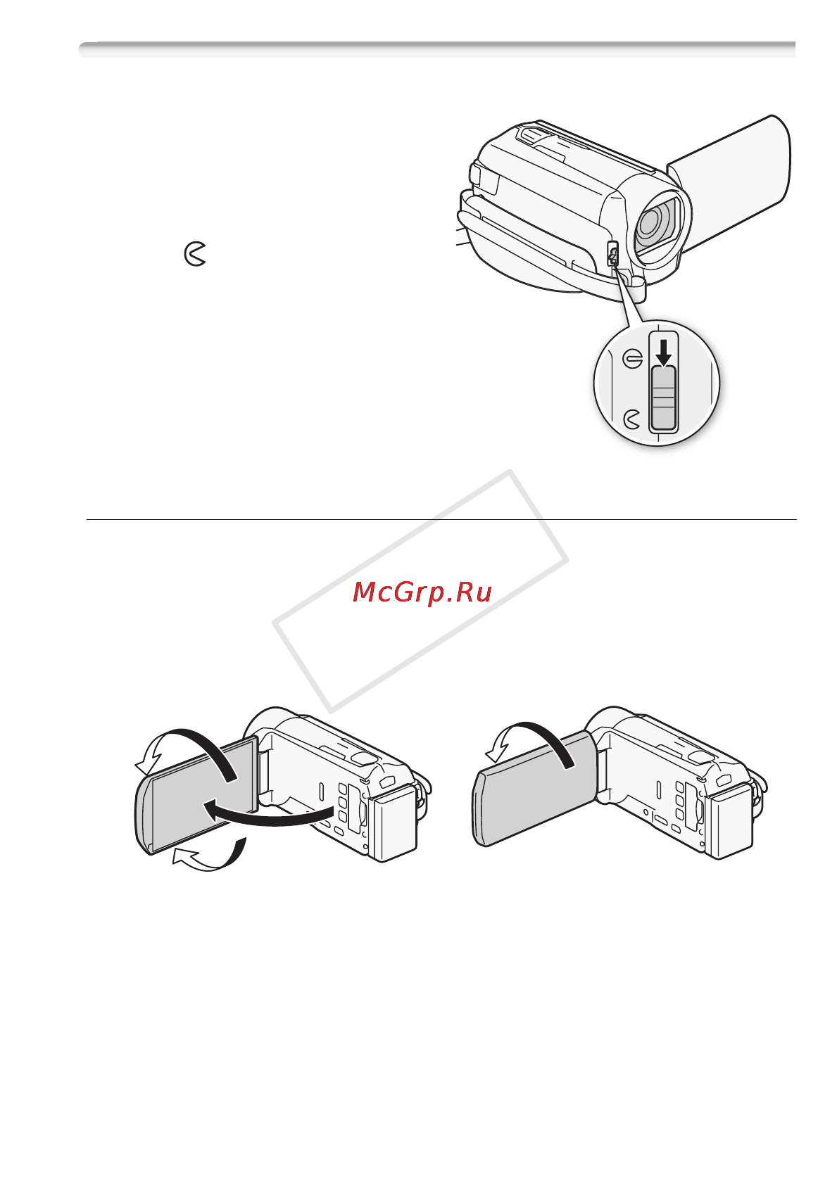 Canon LEGRIA R306 [23/242] Открытие крышки объектива и настройка экрана жк дисплея