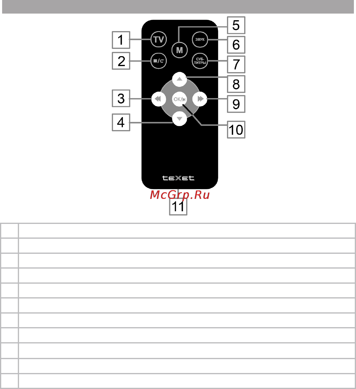 Texet T-940HD Silver [6/65] Пульт дистанционного управления