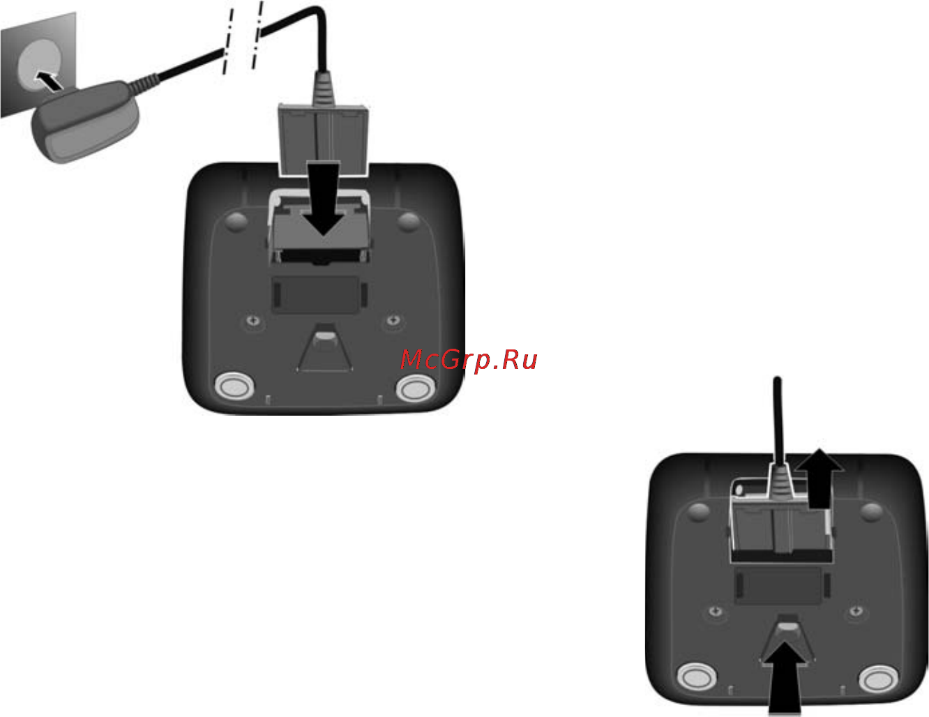 Gigaset C300 Duo Black [15/88] Подключение зарядного устройства если оно входит в комплект