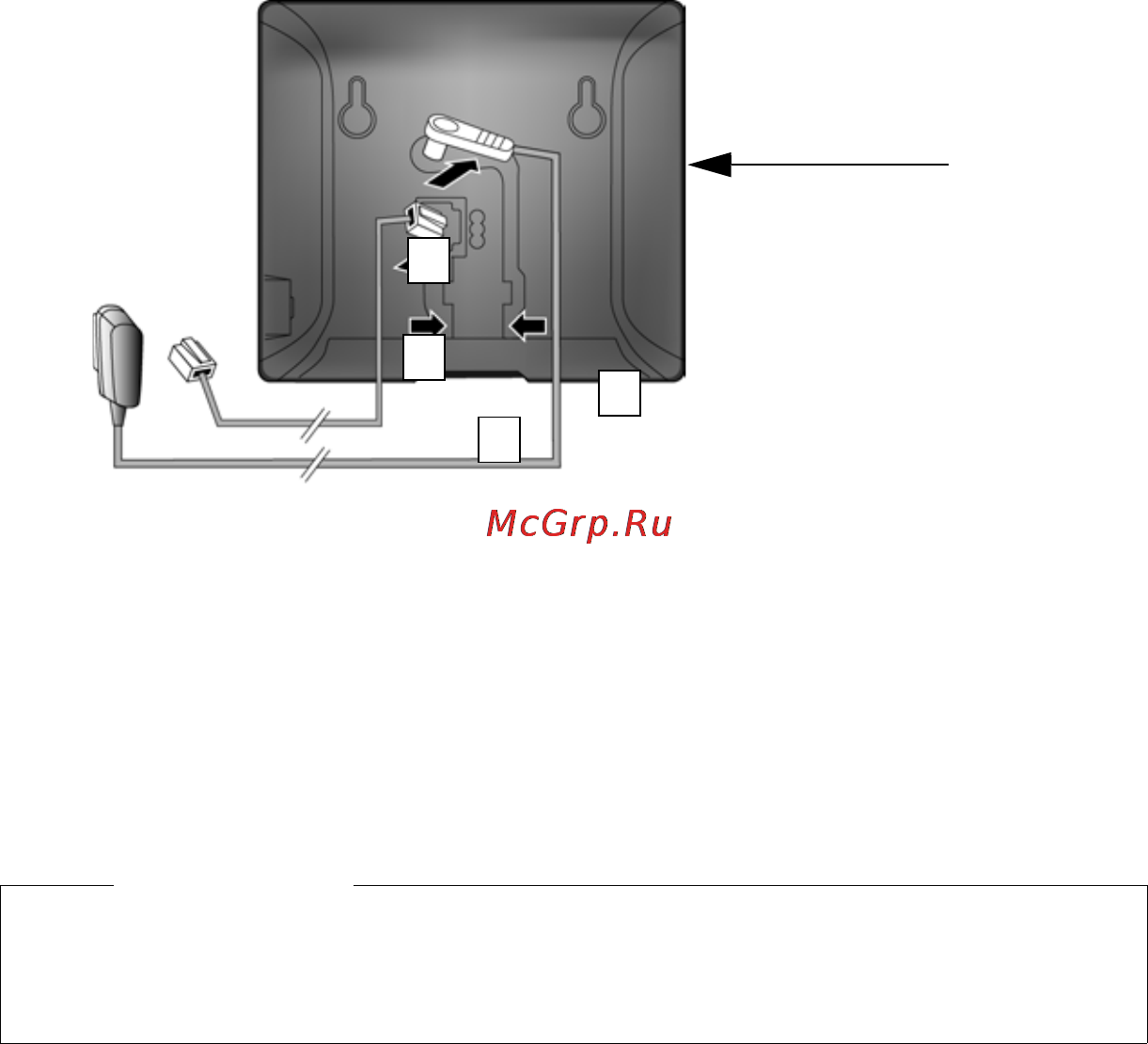 Gigaset A510 IP Black [21/199] Подключение телефонного провода и провода блока питания к базовому блоку
