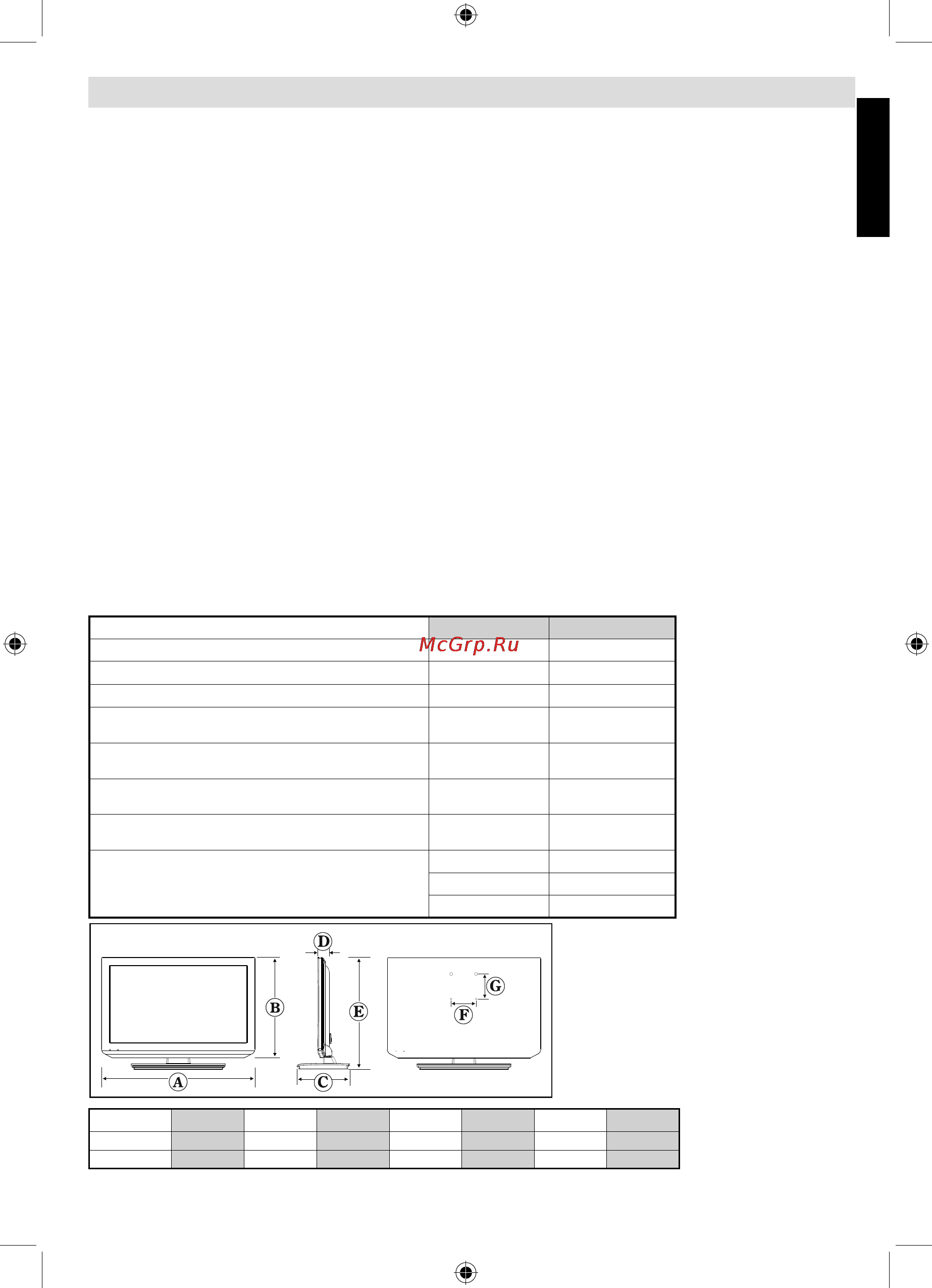 Toshiba 22EL833R [29/33] Спецификации и аксессуары