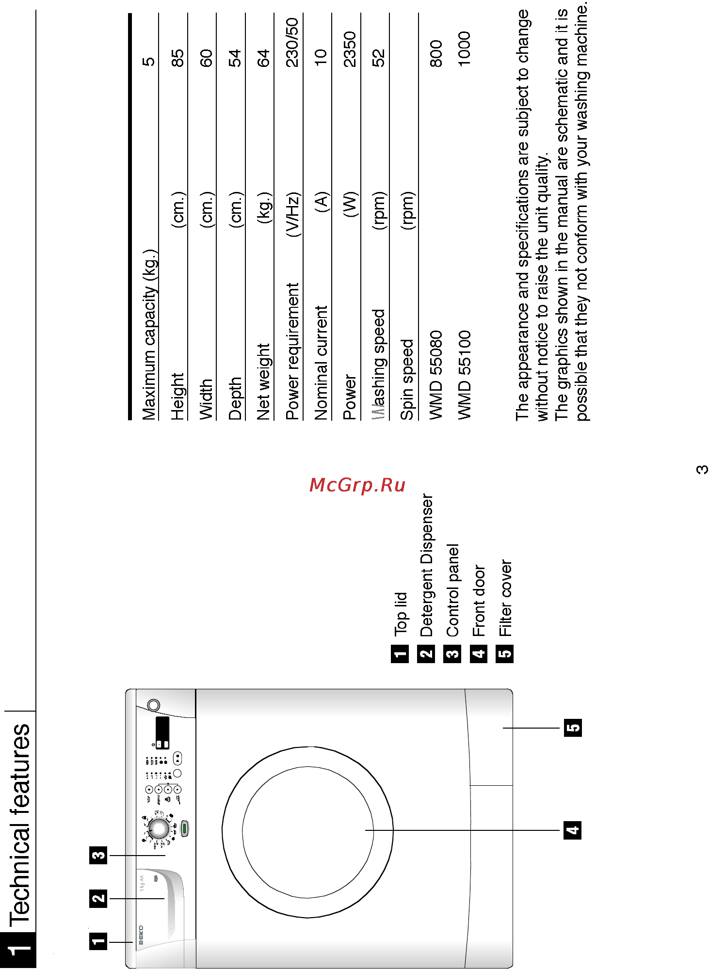 Beko WMD 55080 [5/48] Technical features
