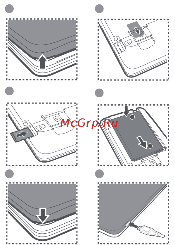 Huawei Ascend G510 Black [3/32] To insert a sim card the battery and a microsd card please perform the few steps shown in the following figures your phone is shipped with the battery partially charged it is recommended that you charge the battery before using it for the first time