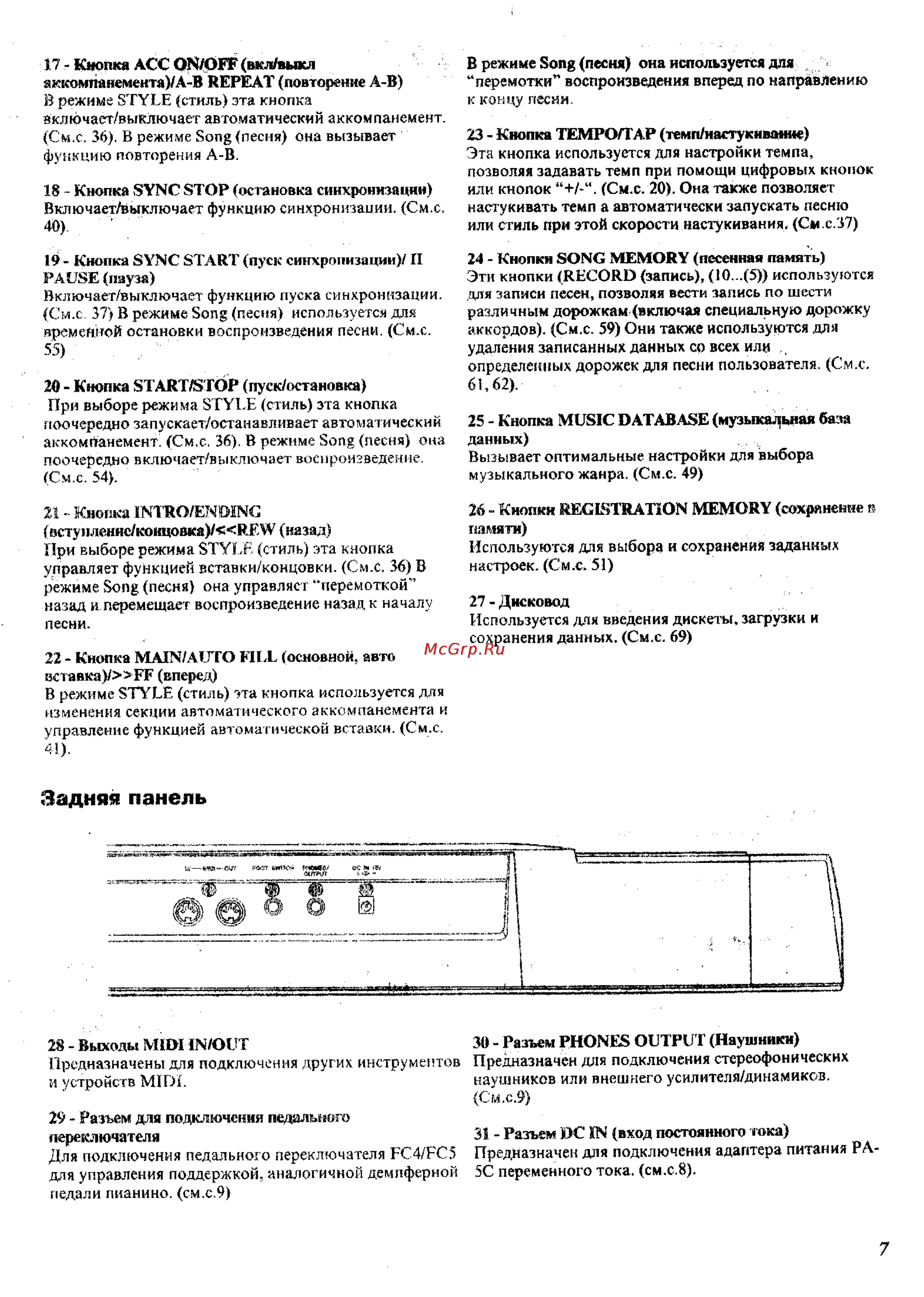 Yamaha PSR-350 [4/83] Задняя панель