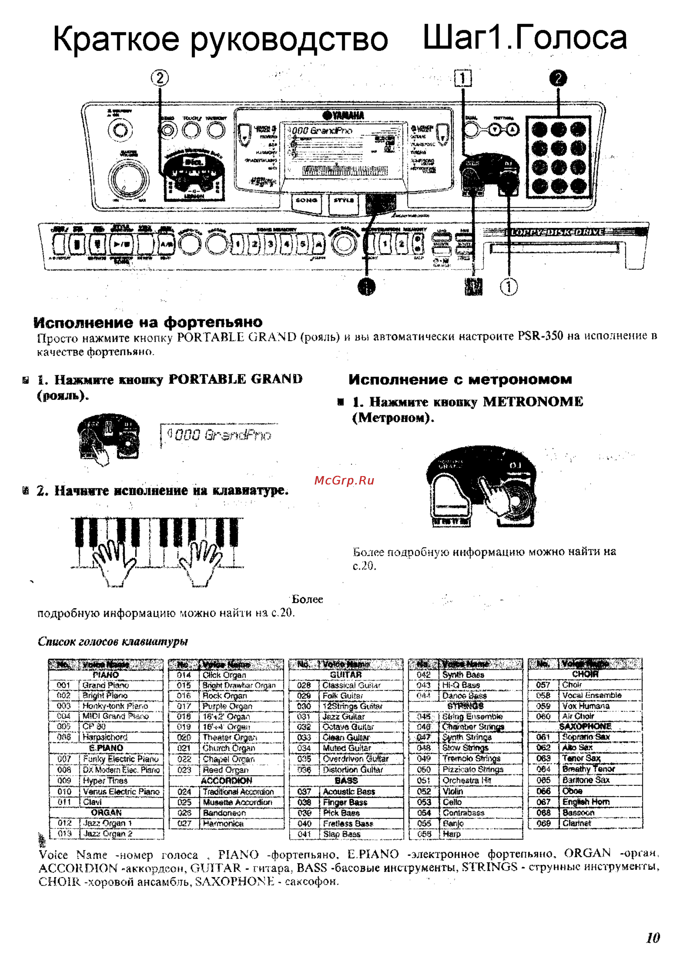 Yamaha PSR-350 [7/83] Исполнение на фортепьяно