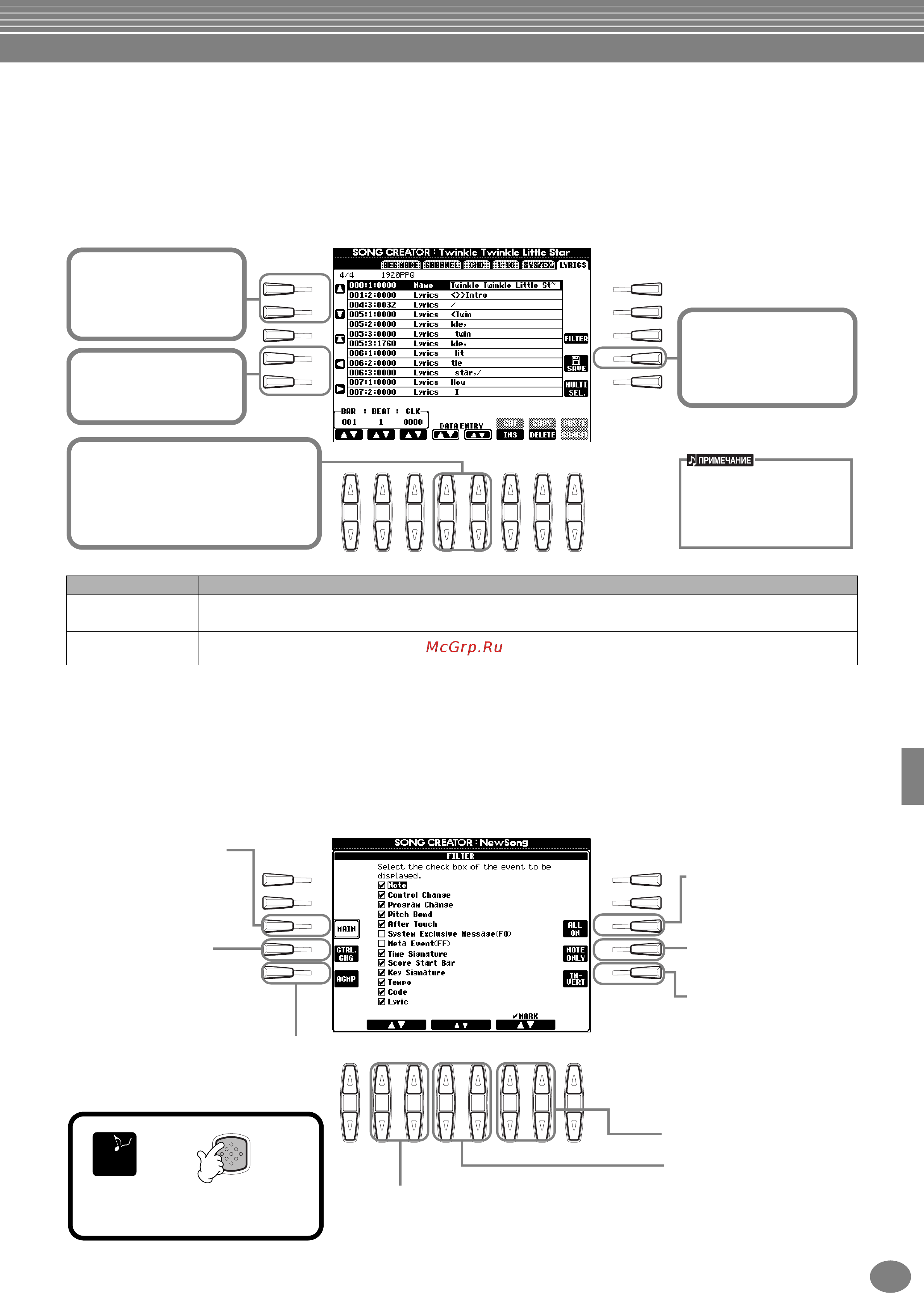 Yamaha PSR-1000 [106/170] Ввод и редактирование текста песен