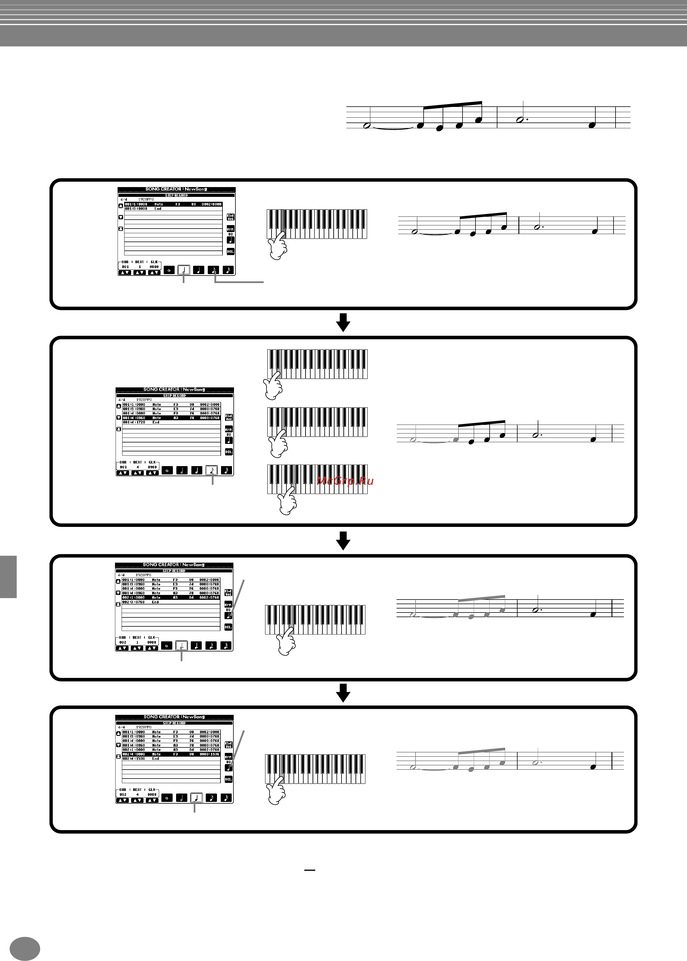 Yamaha PSR-1000 [97/170] Запись мелодий step record note