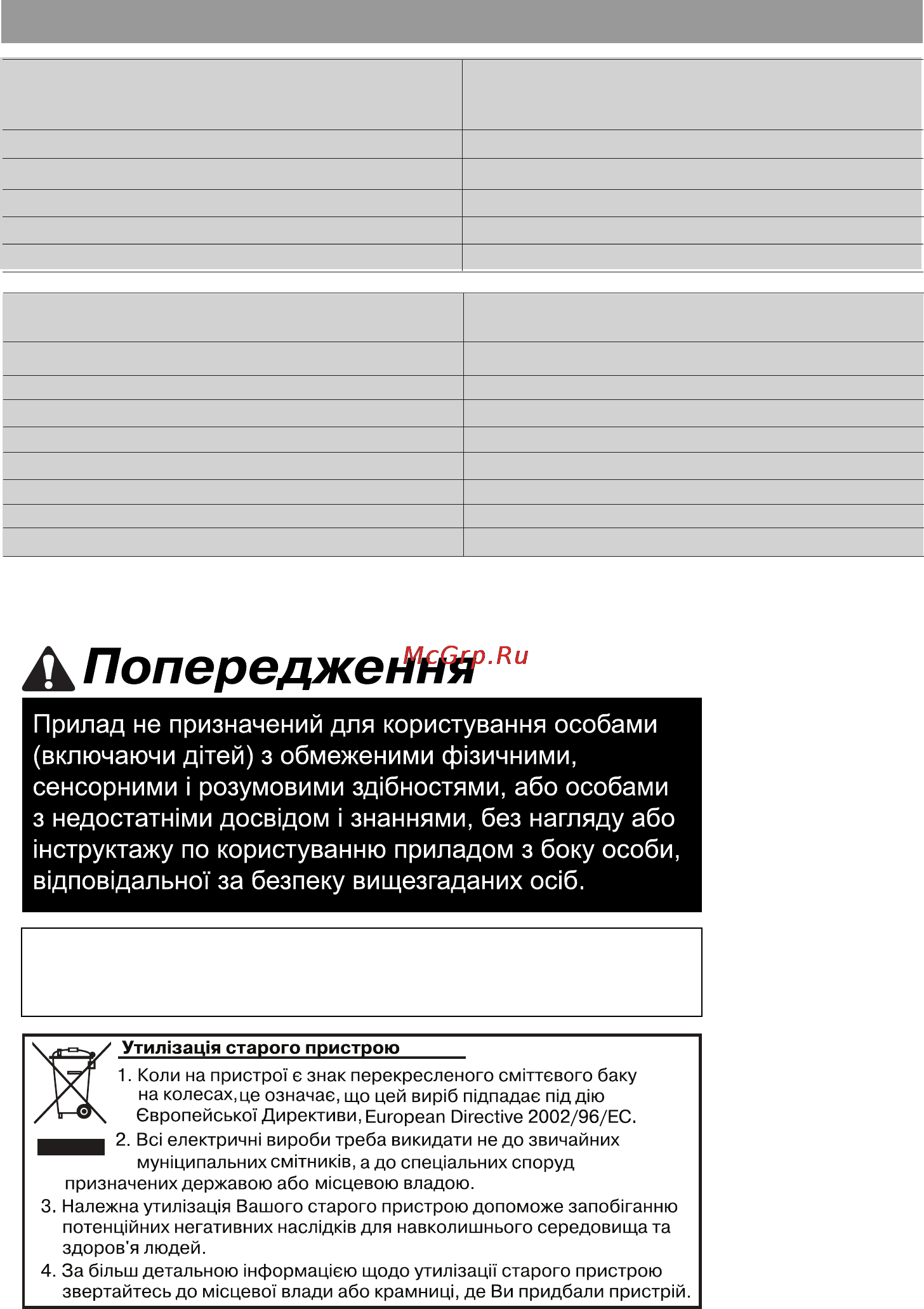 LG MH6029FS [24/26] Технiчнi характеристики