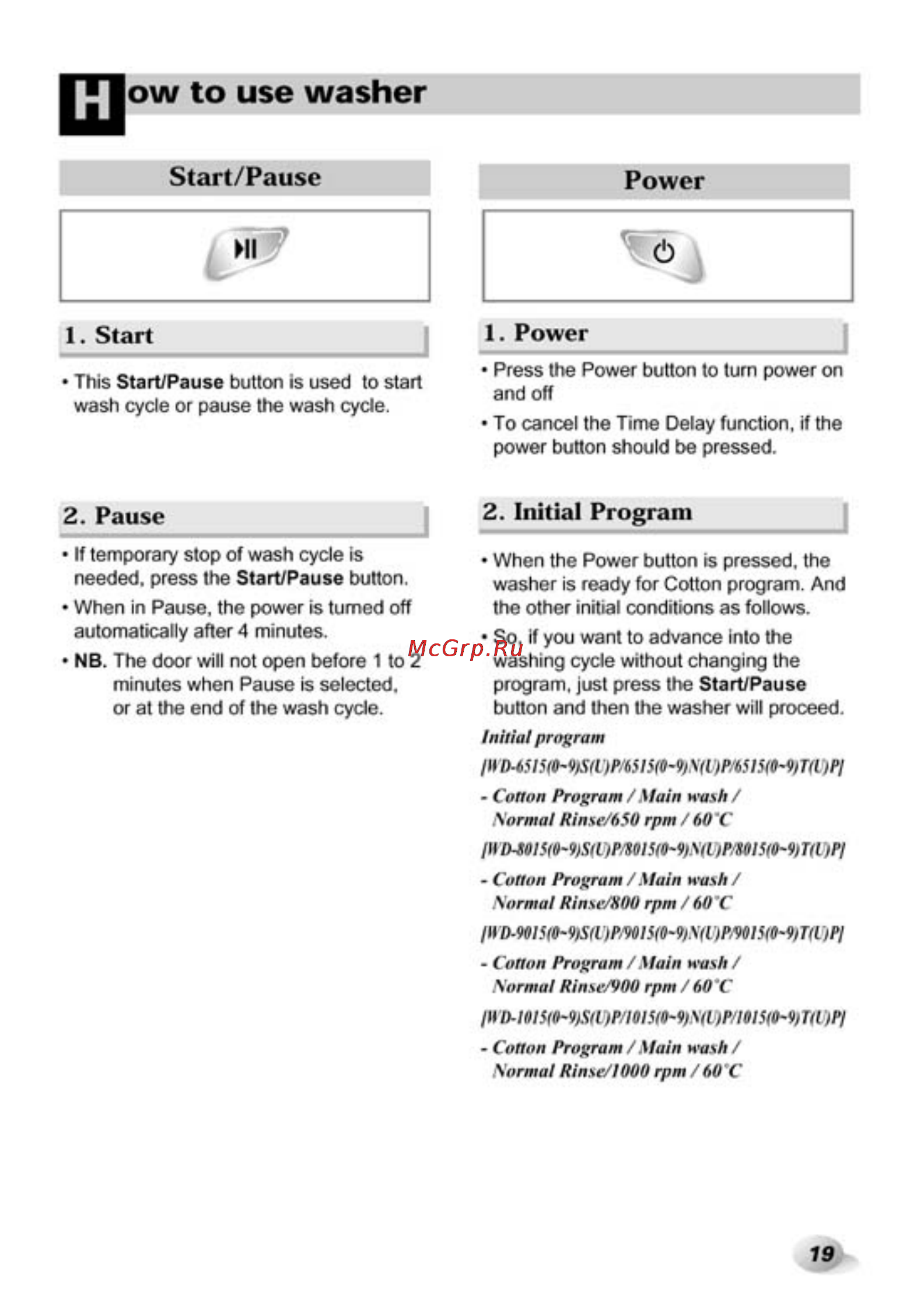 LG WD-10156TP [19/28] Ow to use washer