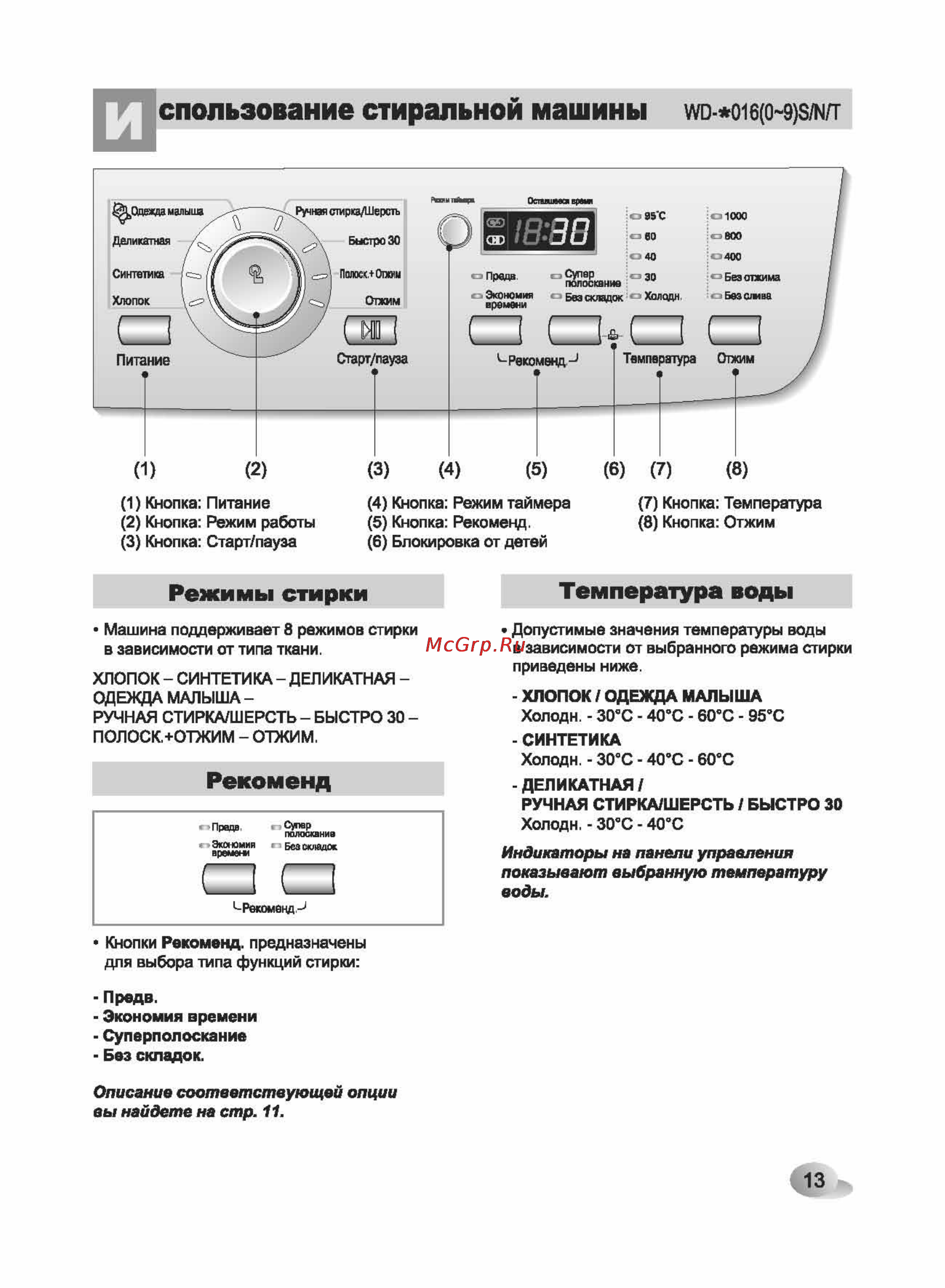 LG WD-80660N [13/32] Режимы стирки