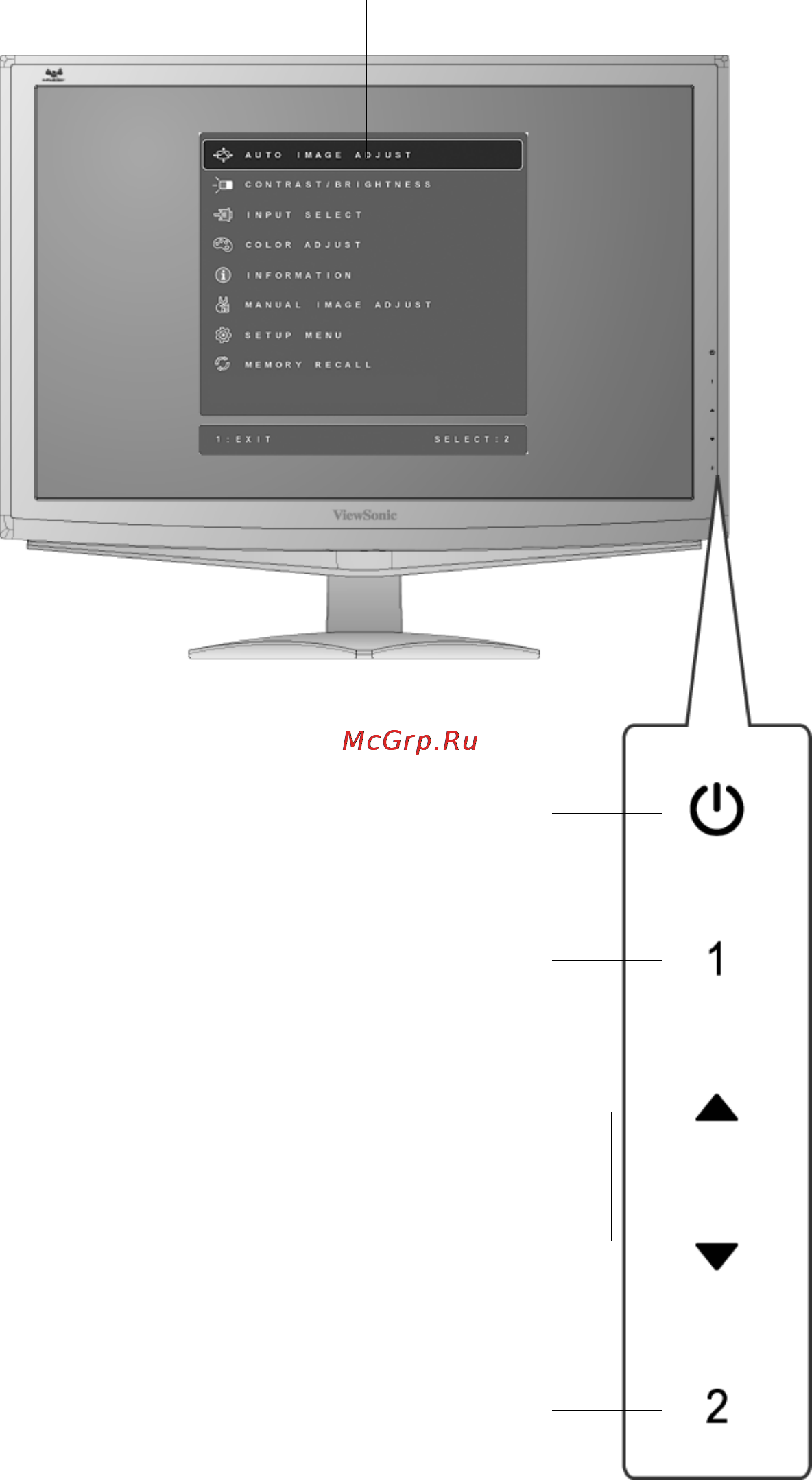 Viewsonic VA2448-LED [12/26] Вывод на экран и настройка регулировок osd осуществляются с помощью регулировок расположенных на передней панели управления объяснение действия регулировок osd приведено в верхней части следующей страницы а сами регулировки описаны в разделе регулировки в главном меню на стр 11
