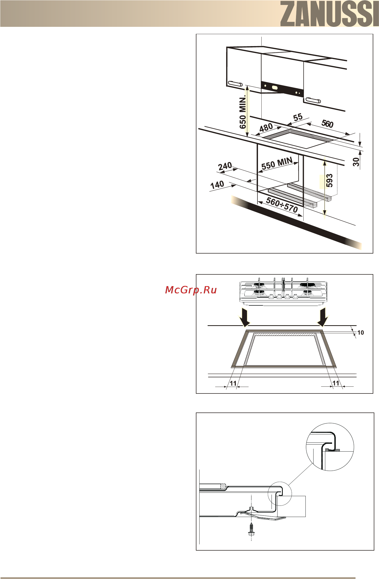 Zanussi ZGS645TT [41/76] Встраивание и крепление к мебели