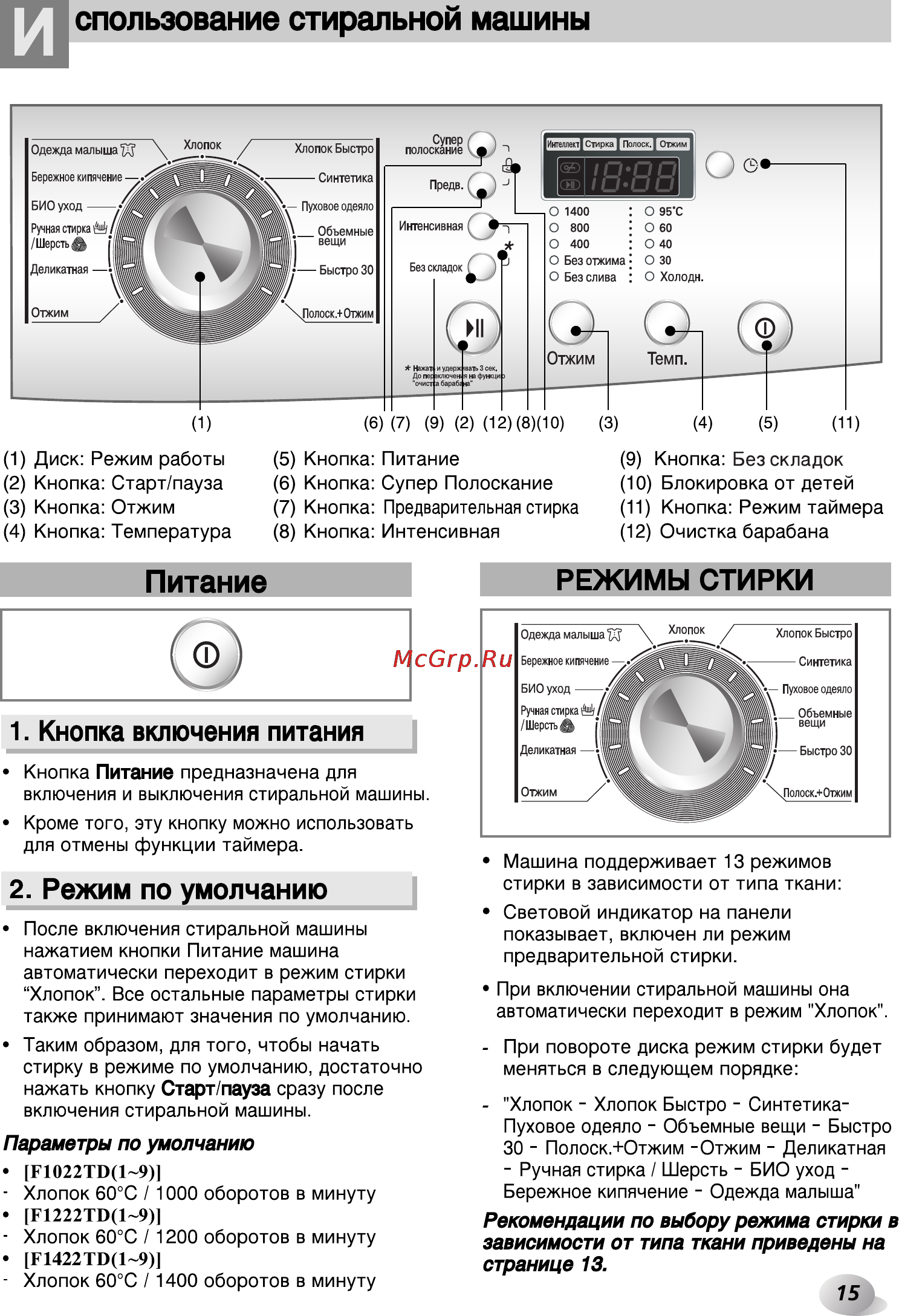 LG F1222TD5 Инструкция по эксплуатации онлайн [15/32] 45586