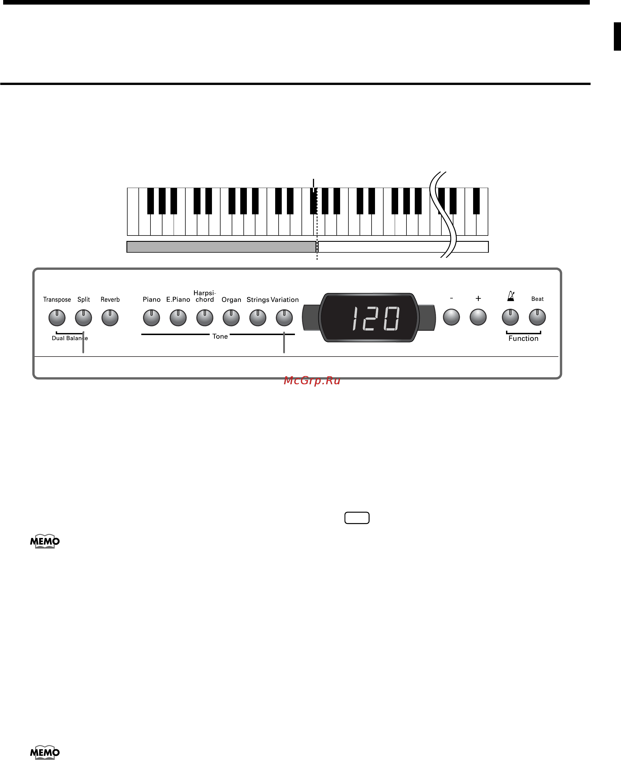 Roland EP-760 [13/40] Èãðà çâóêàìè ðàçëè íûõ òîíîâ â ëåâîé è ïðàâîé àñòÿõ êëàâèàòóðû ðåæèì ðàçäåëåíèÿ êëàâèàòóðû split performance