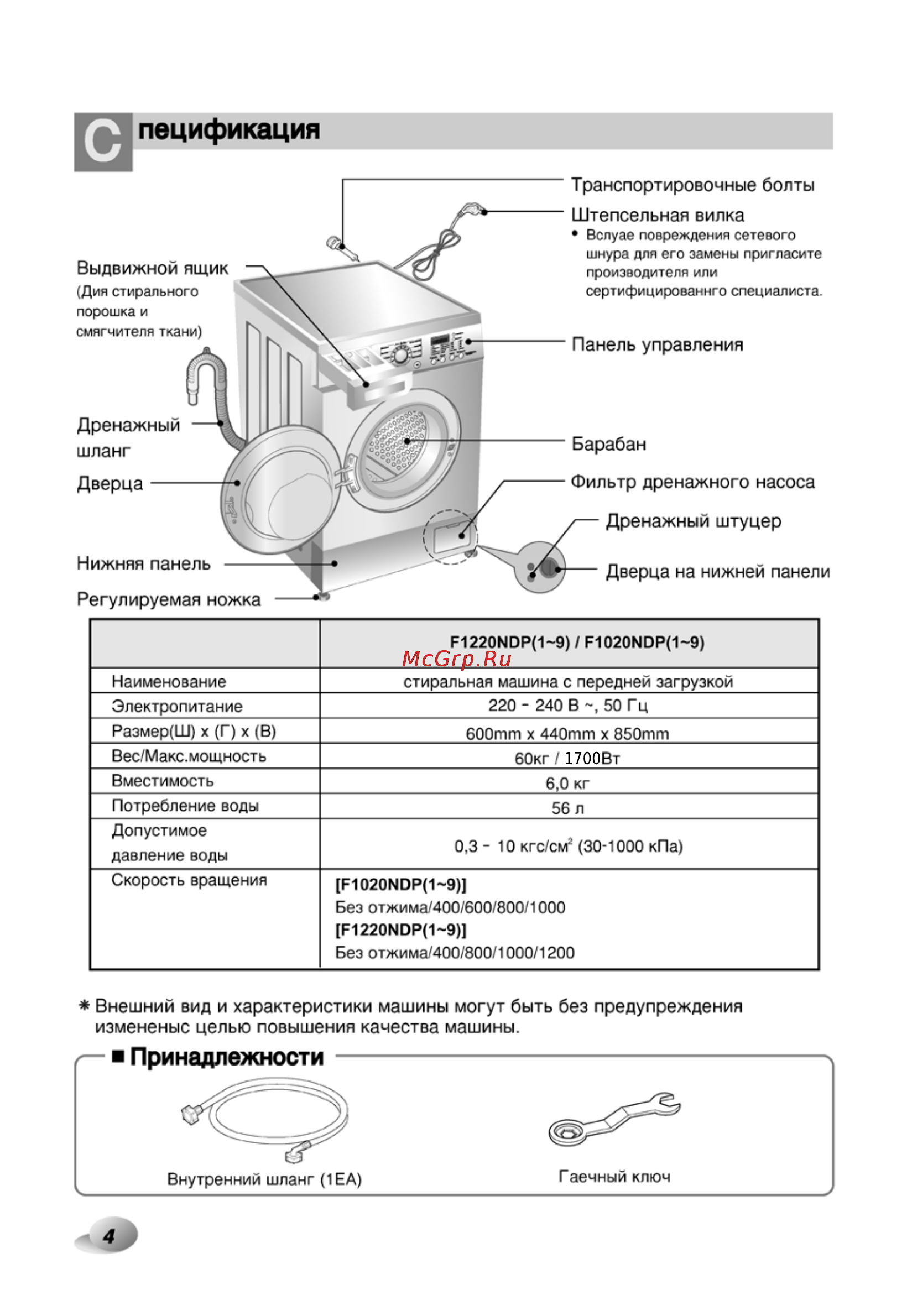 LG F1020NDP5 [4/29] Пецификация