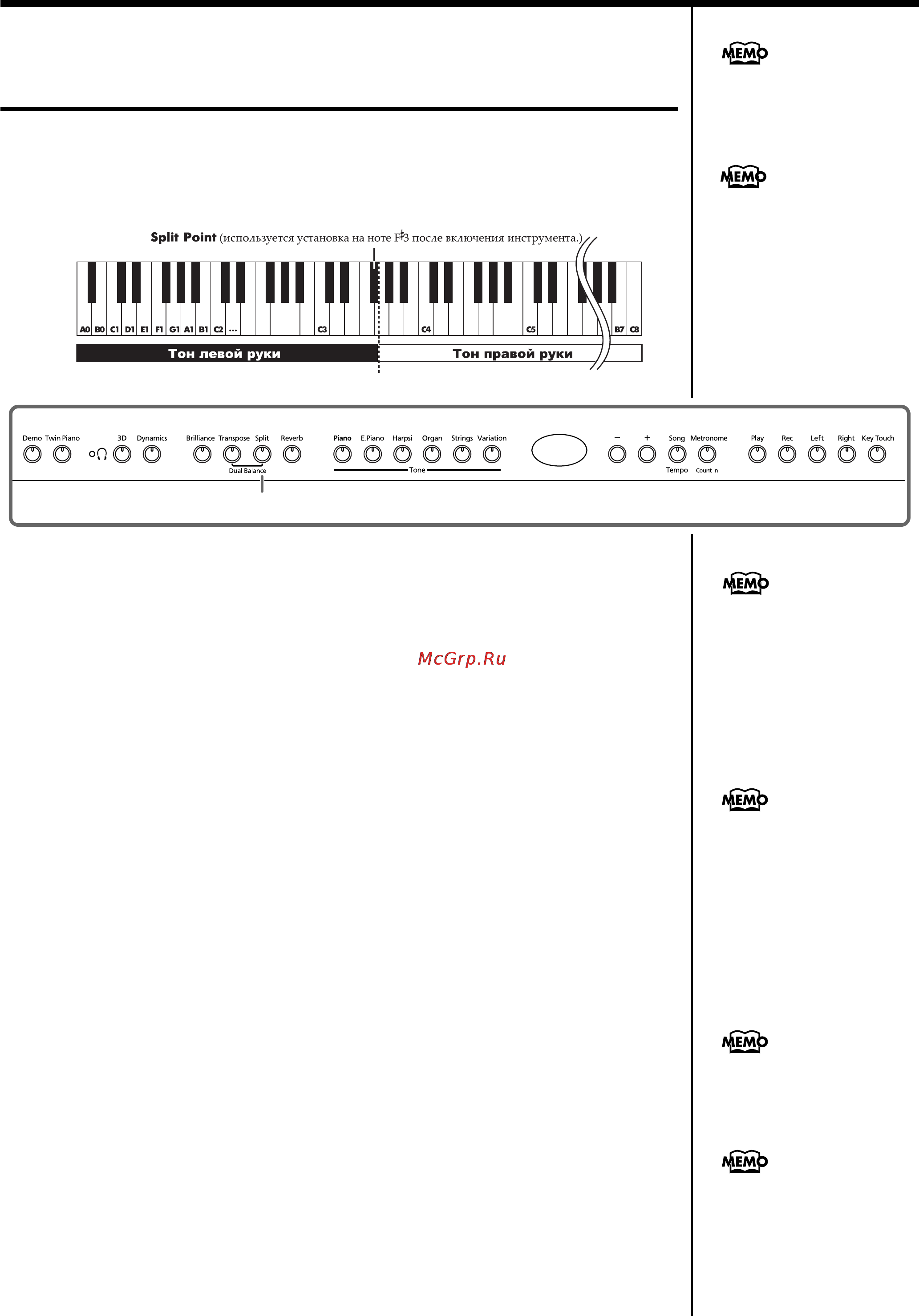 Roland DP-970 [25/56] Èãðà ðàçíûìè çâóêàìè â ëåâîé è ïðàâîé ðóêå split play