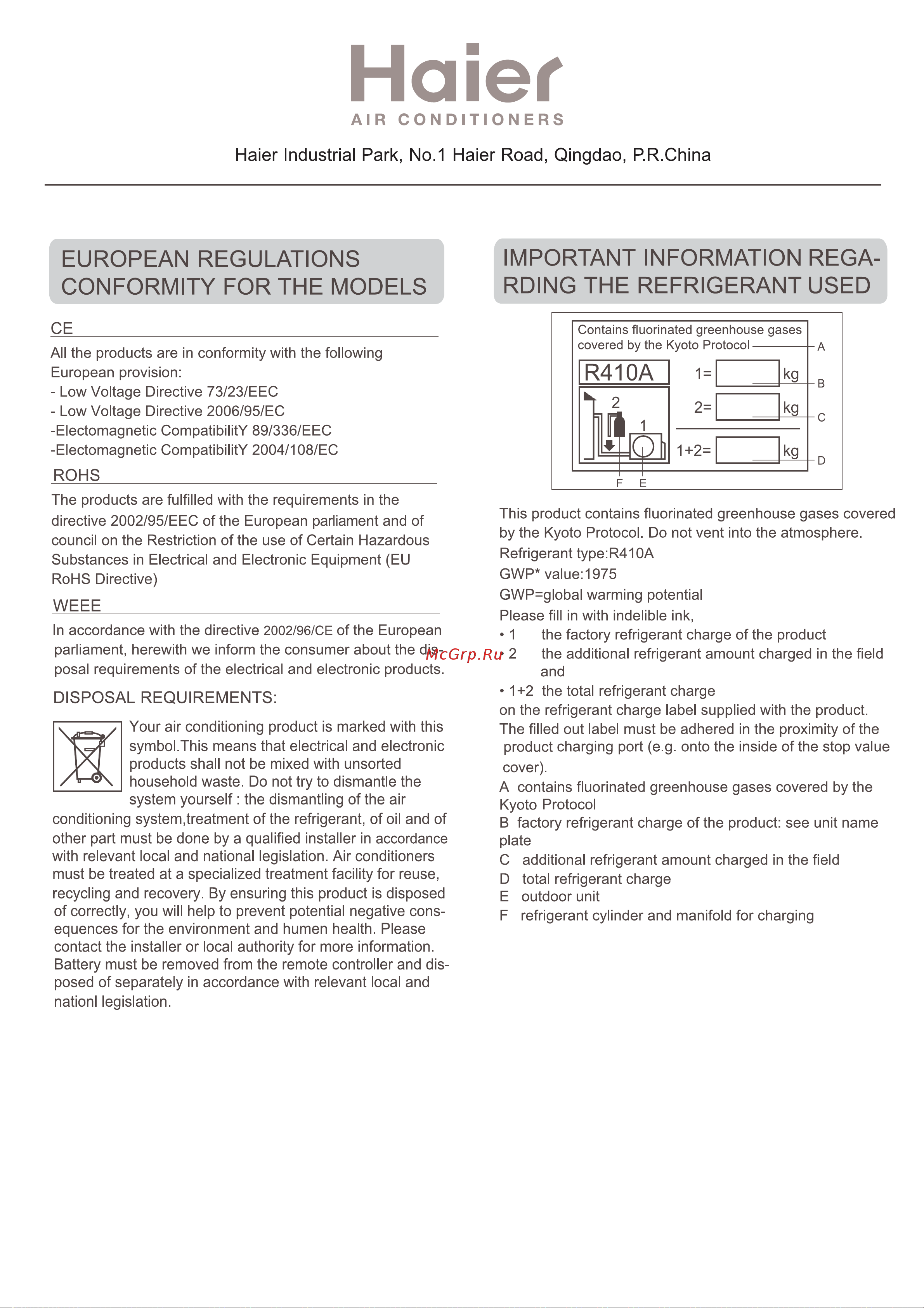 Haier AP48DS1ERA+1U48LS1ERA Инструкция по эксплуатации онлайн [4/102] 46178