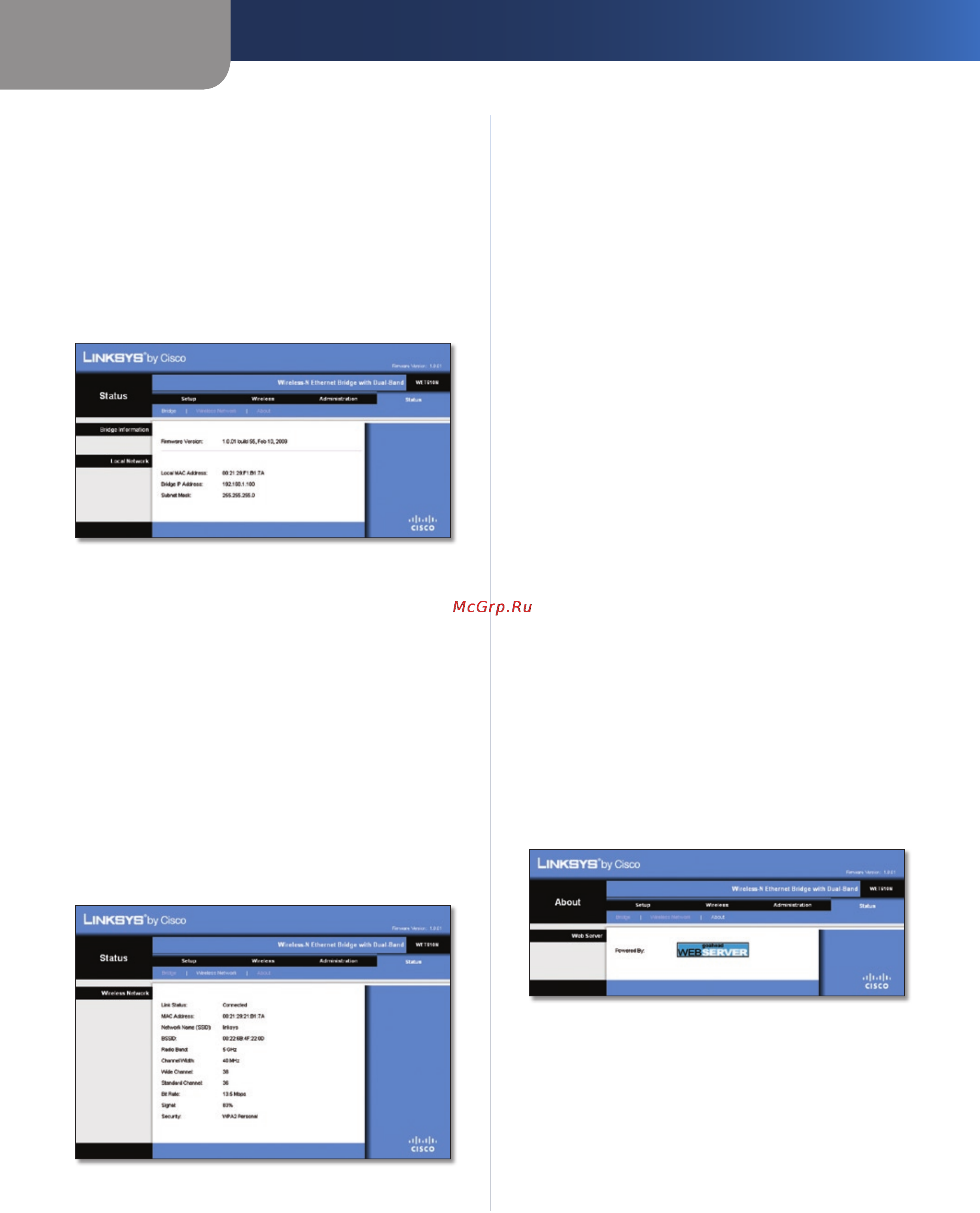 Linksys WET610N [218/286] Status bridge