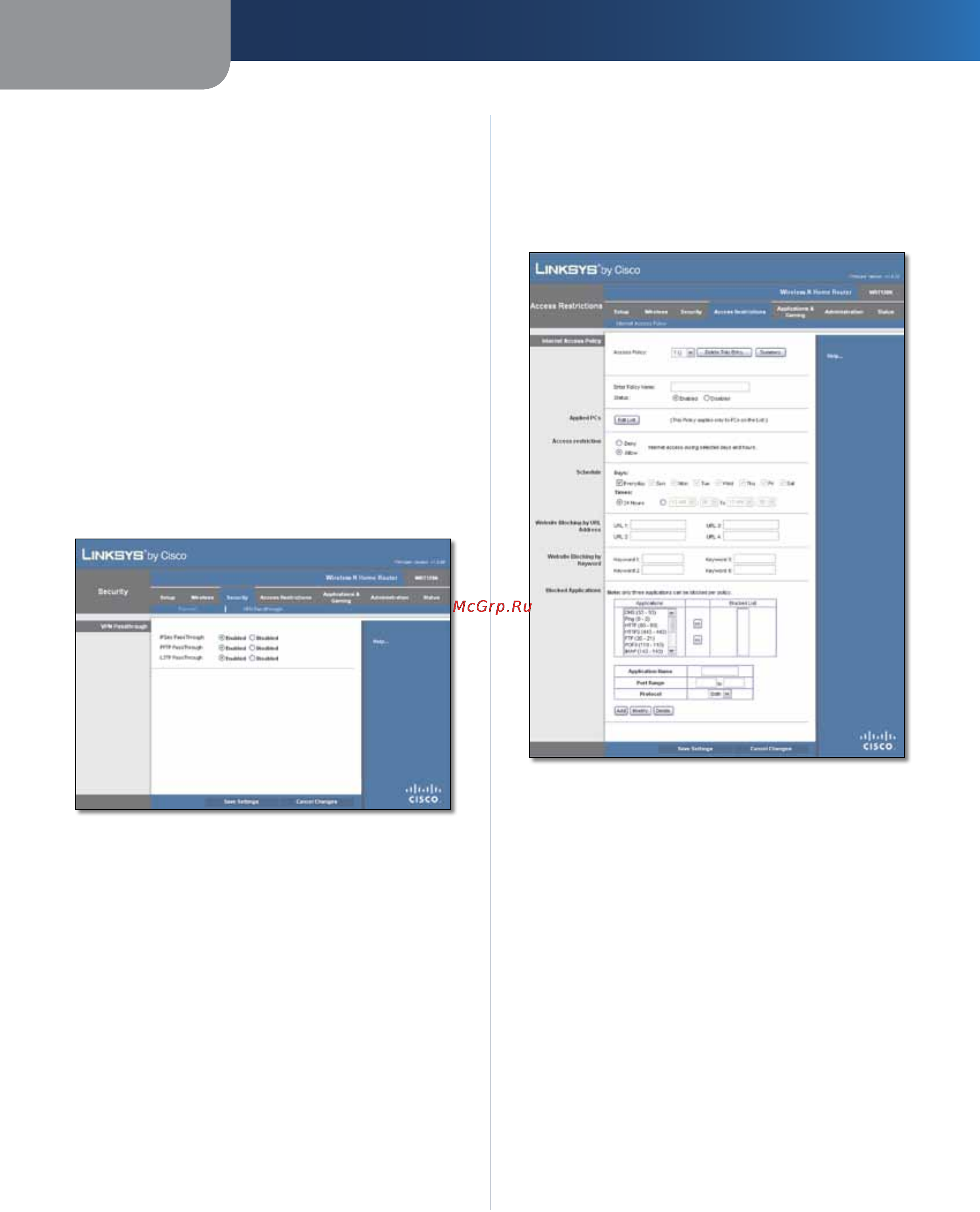 Linksys WRT120N [257/472] Security vpn passthrough protezione passthrough vpn