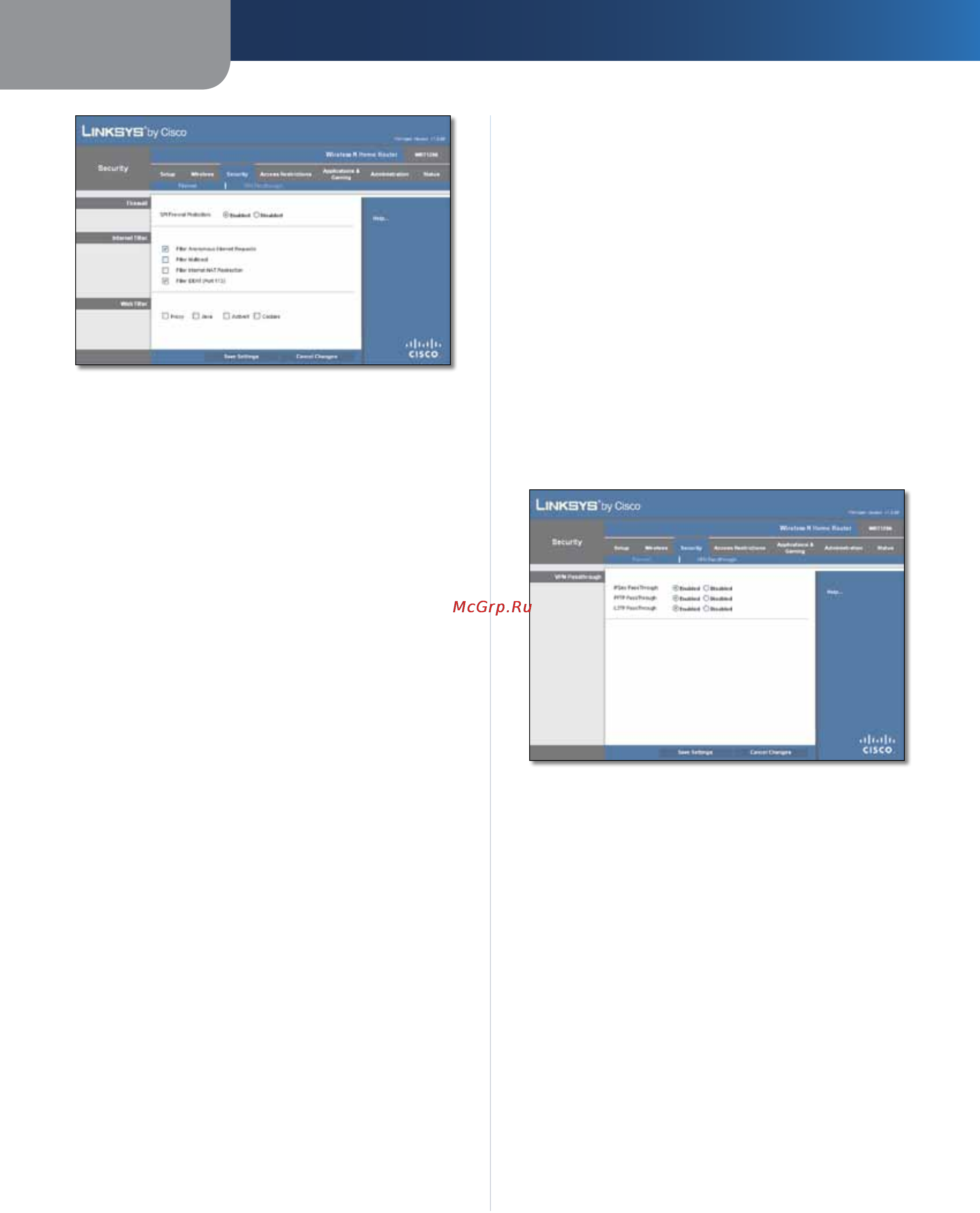 Linksys WRT120N [315/472] Security beveiliging vpn passthrough vpn doorvoer
