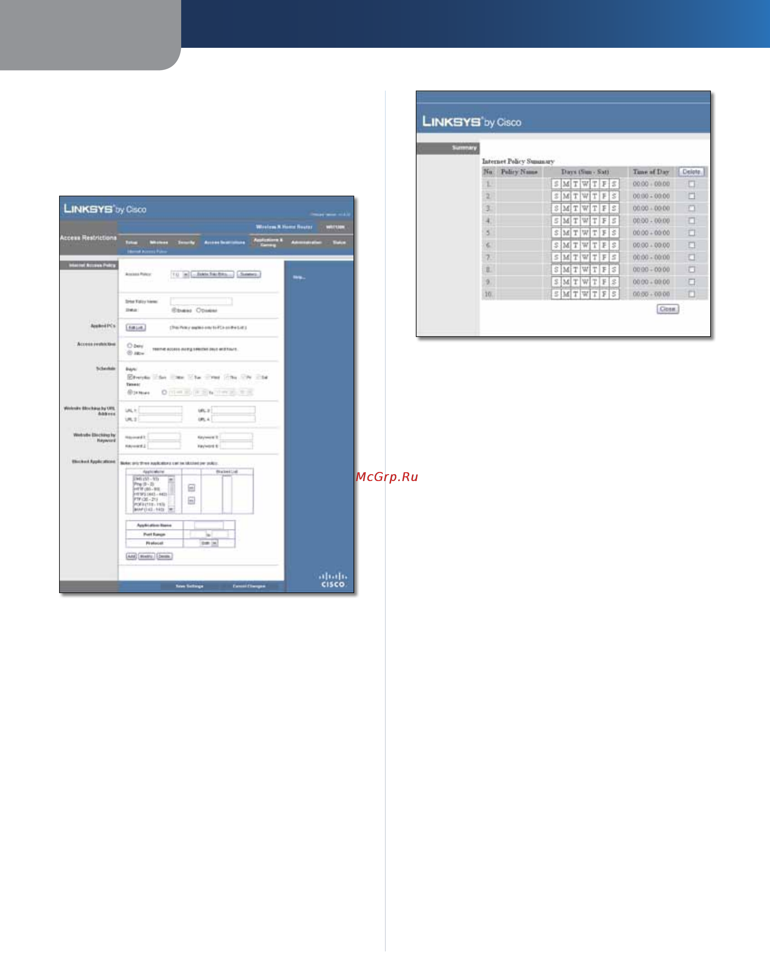 Linksys WRT120N [316/472] Access restrictions toegangsbeperkingen internet access internettoegang