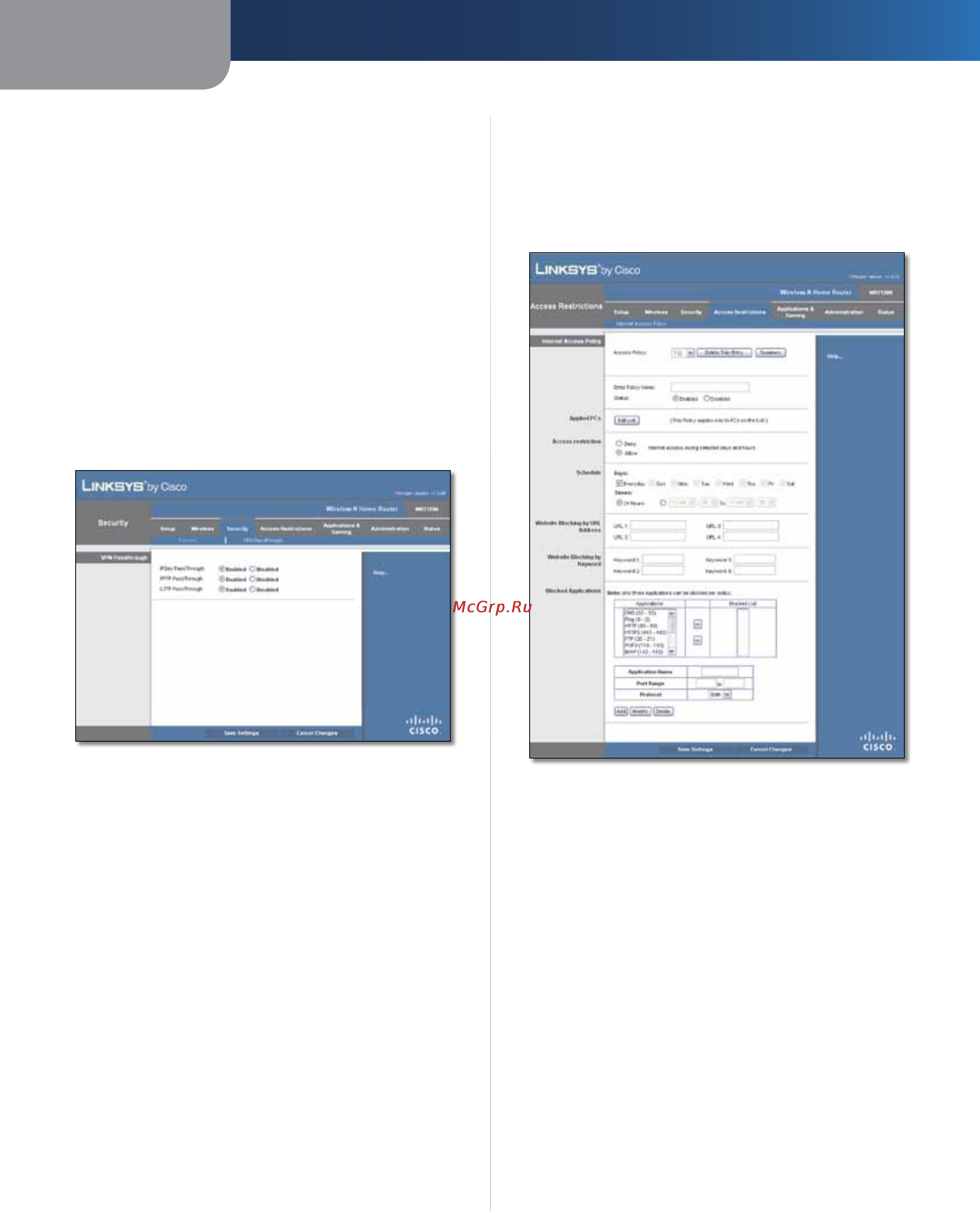 Linksys WRT120N [375/472] Security segurança vpn passthrough passagem vpn