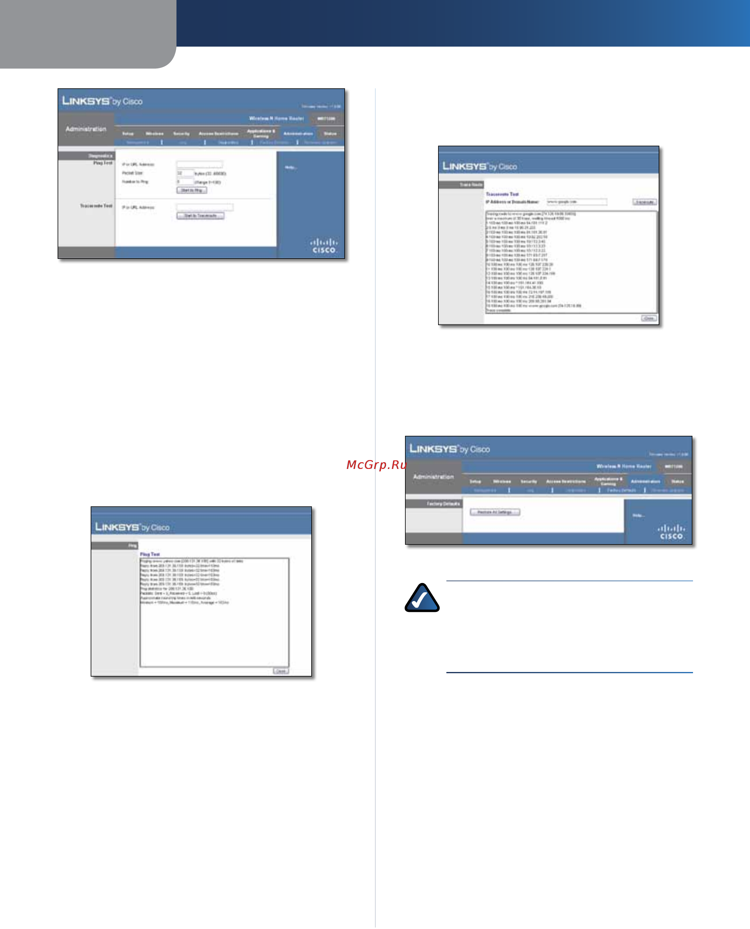 Linksys WRT120N [383/472] Administration administração factory defaults predefinições de fábrica