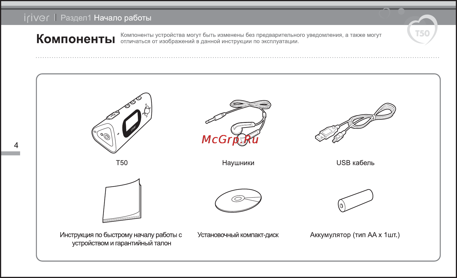 Iriver T50 [5/38] Ifiver i раздел начало работы