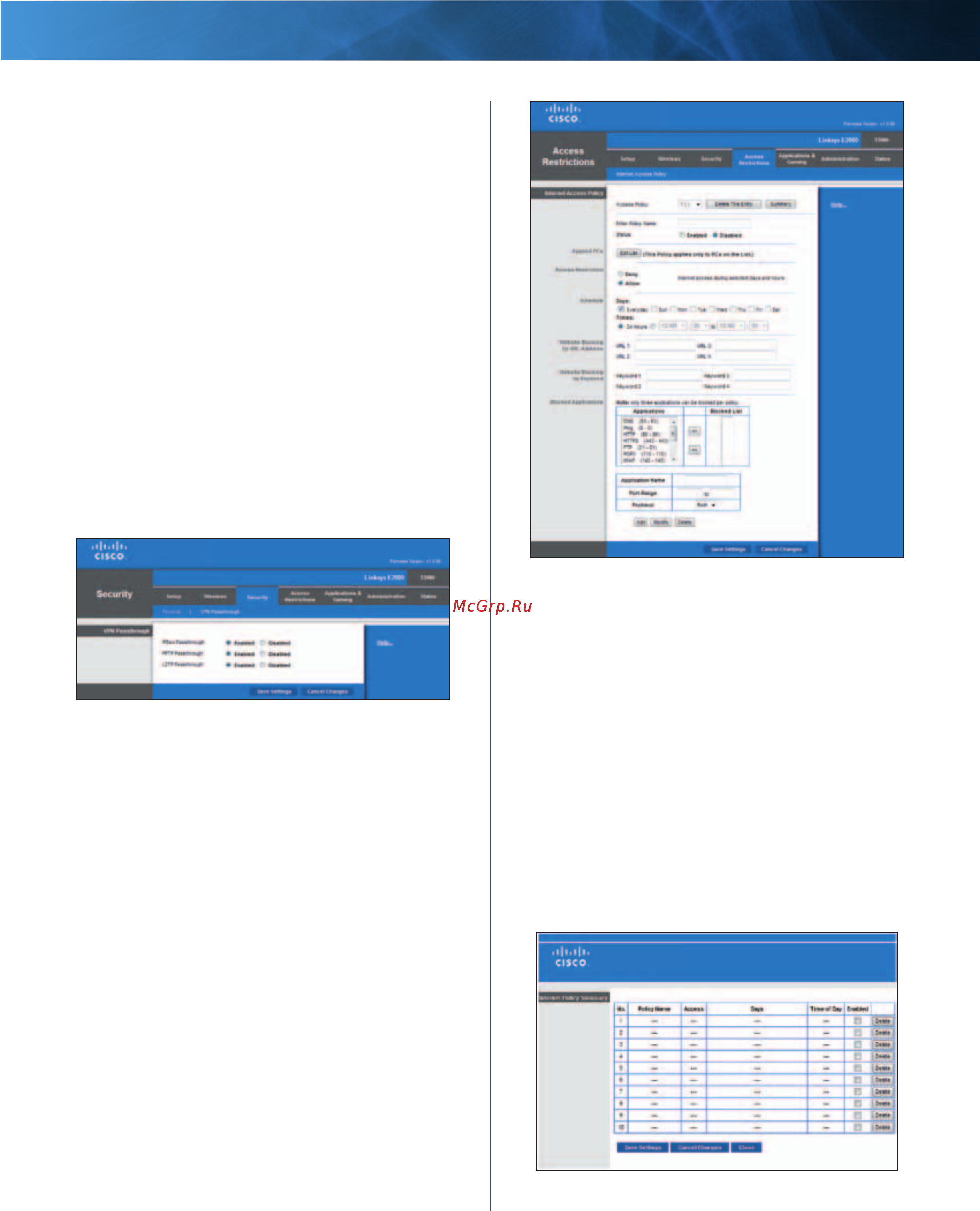 Linksys E2000 [28/59] Security vpn passthrough