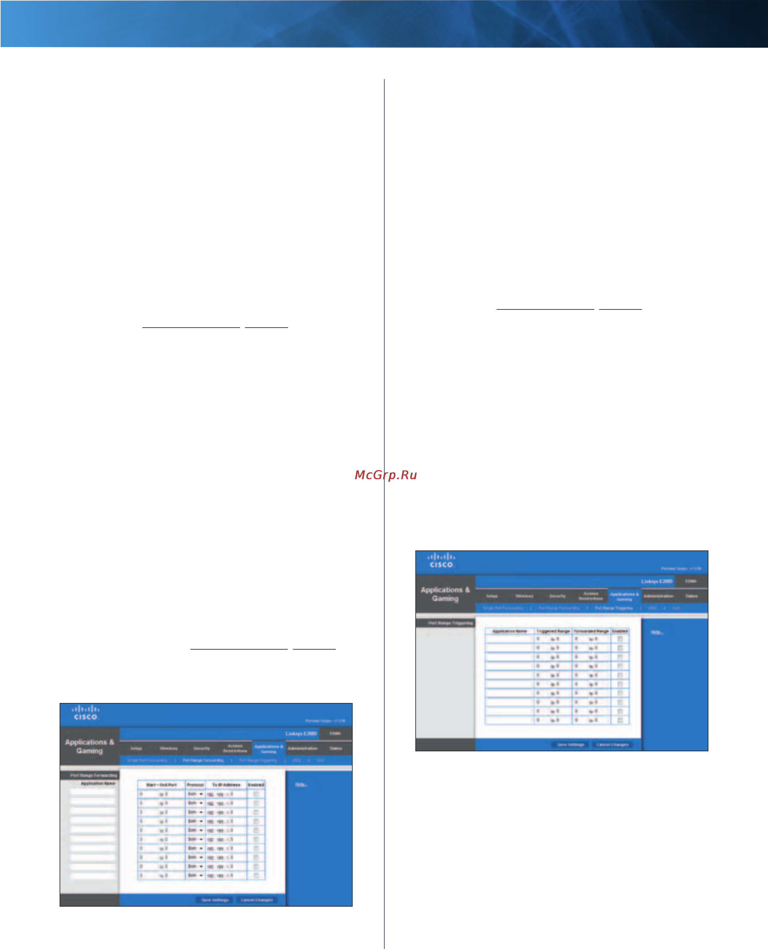 Linksys E2000 [30/59] Applications and gaming port range forwarding