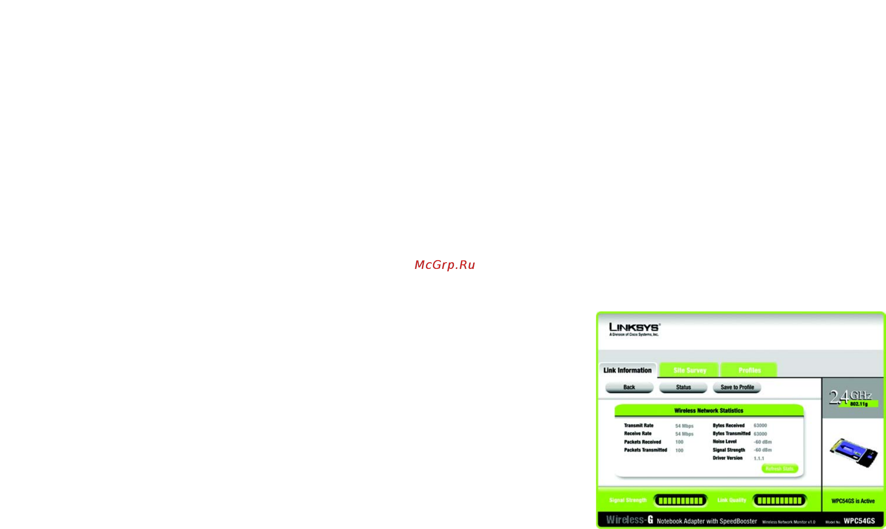 Linksys WPC54GS [20/54] Wireless network statistics
