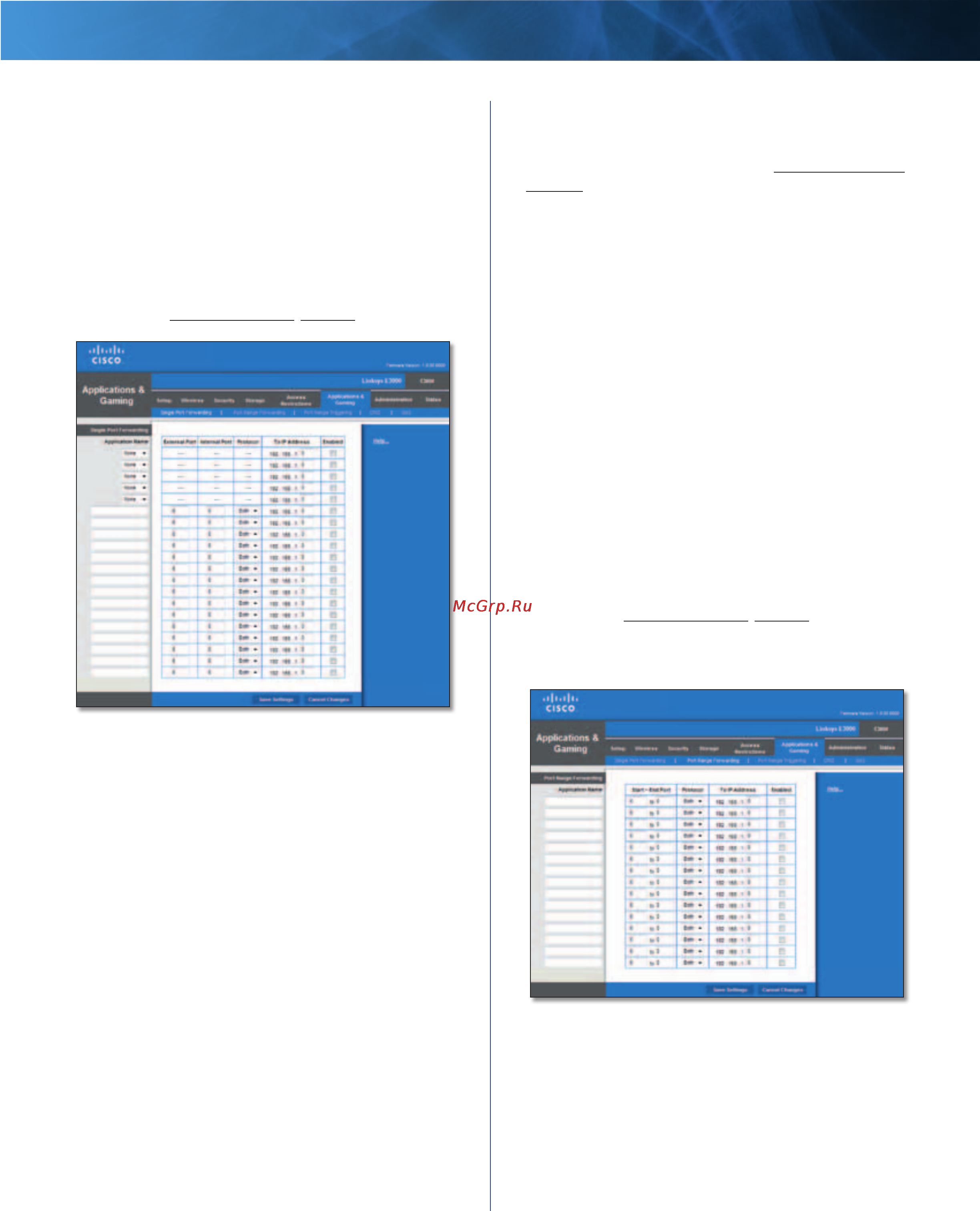 Linksys E3000 [37/80] Applications and gaming single port forwarding