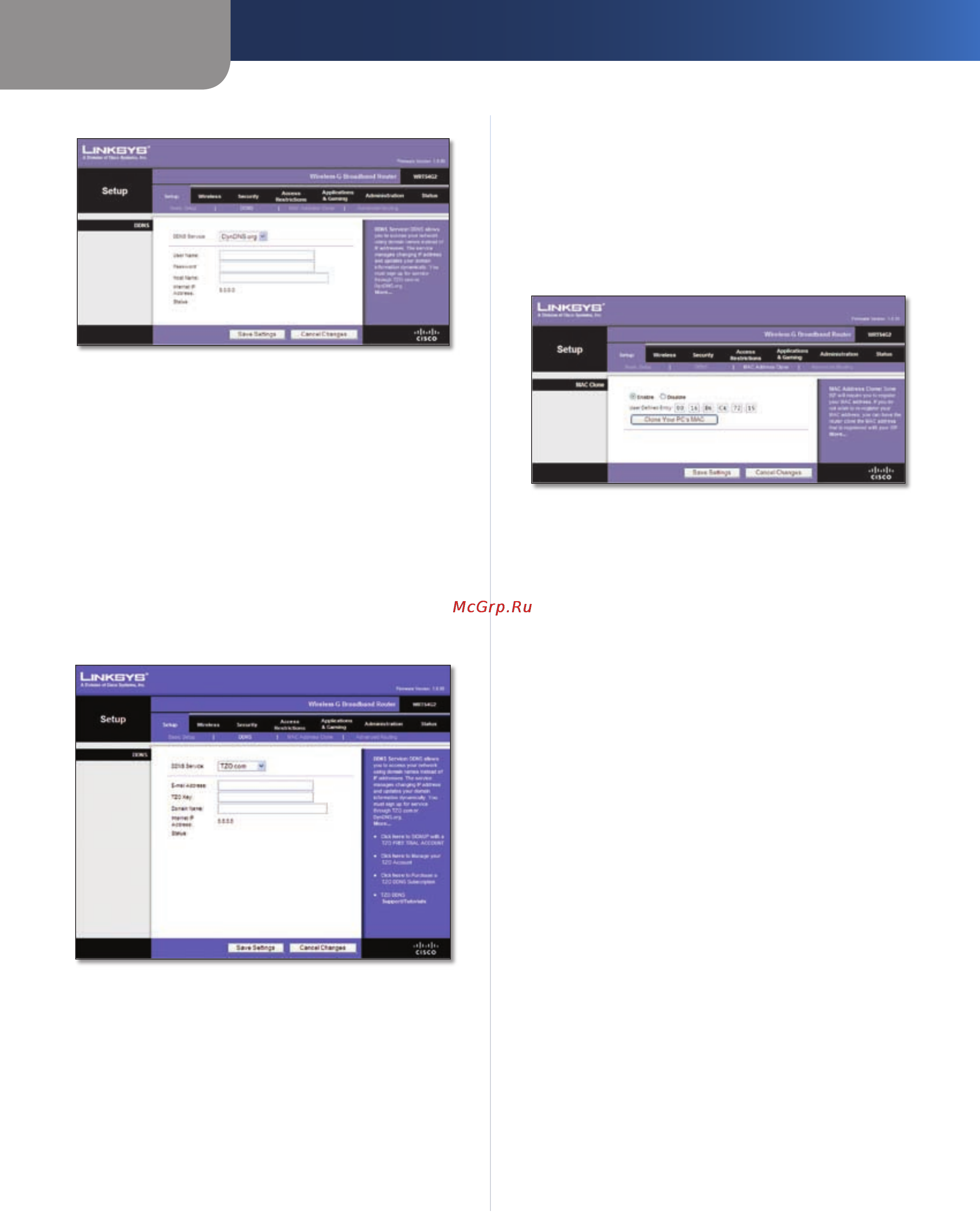 Linksys WRT54G2 [104/368] Setup configuración mac address clone clonación de direcciones mac