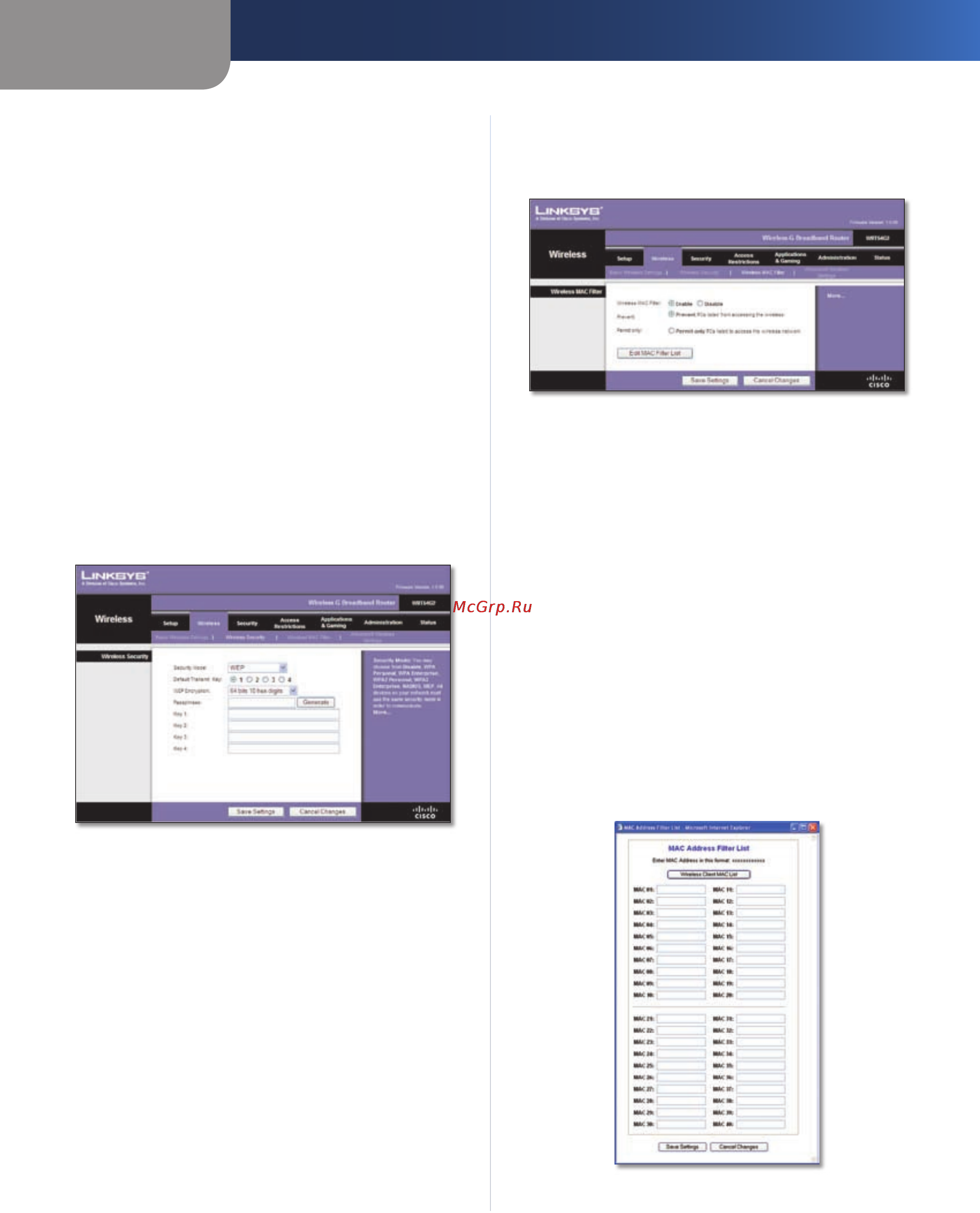 Linksys WRT54G2 [155/368] Sans fil filtre mac sans fil