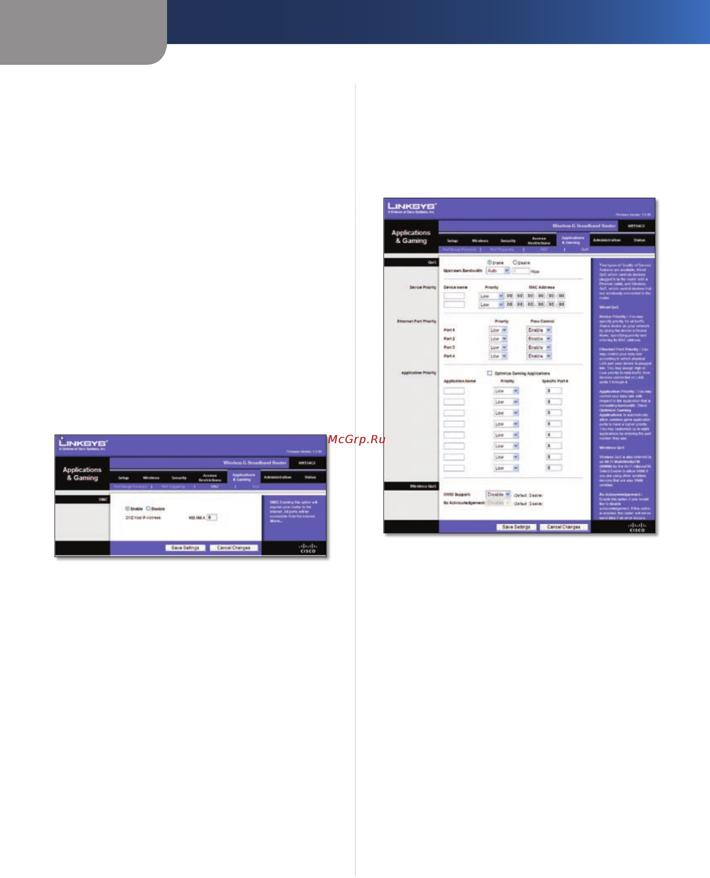 Linksys WRT54G2 [22/368] Applications and gaming dmz