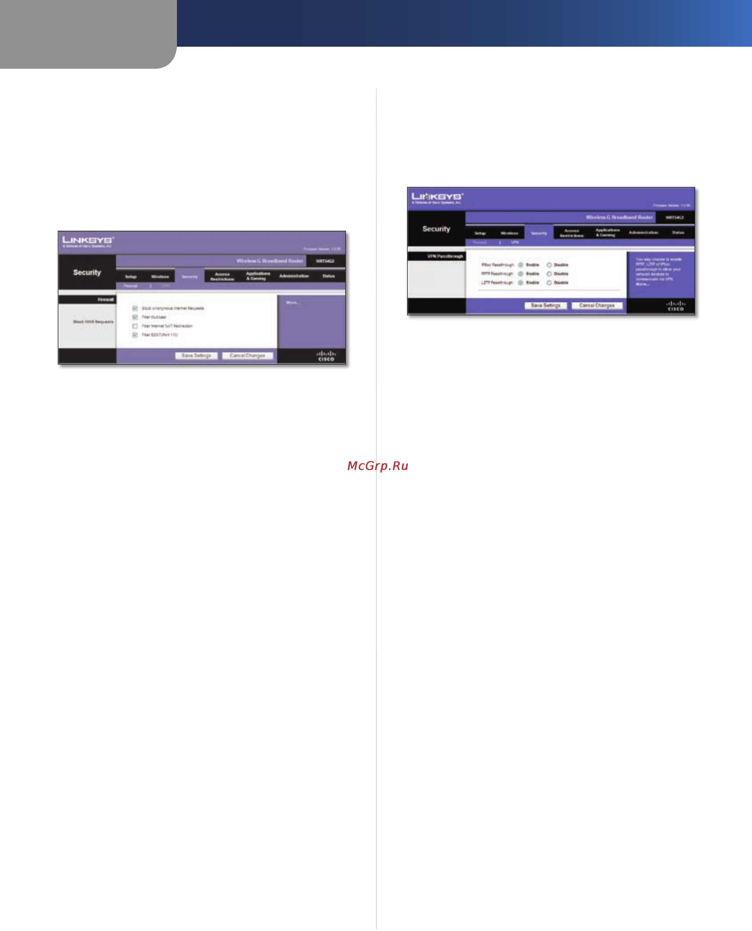 Linksys WRT54G2 [295/368] Security segurança firewall