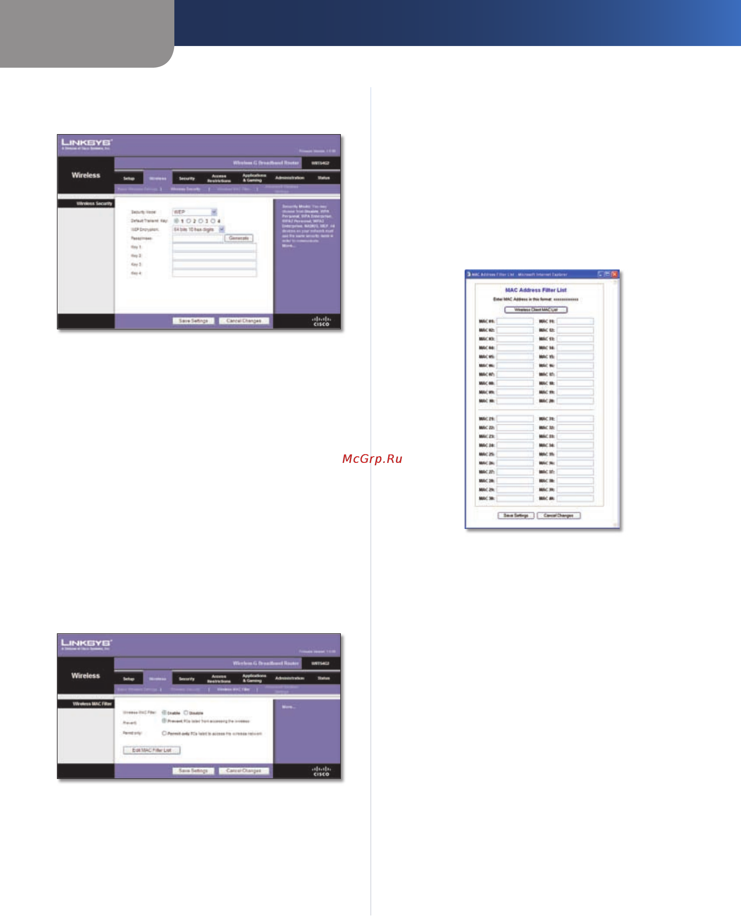 Linksys WRT54G2 [339/368] Sem fio filtro mac sem fio