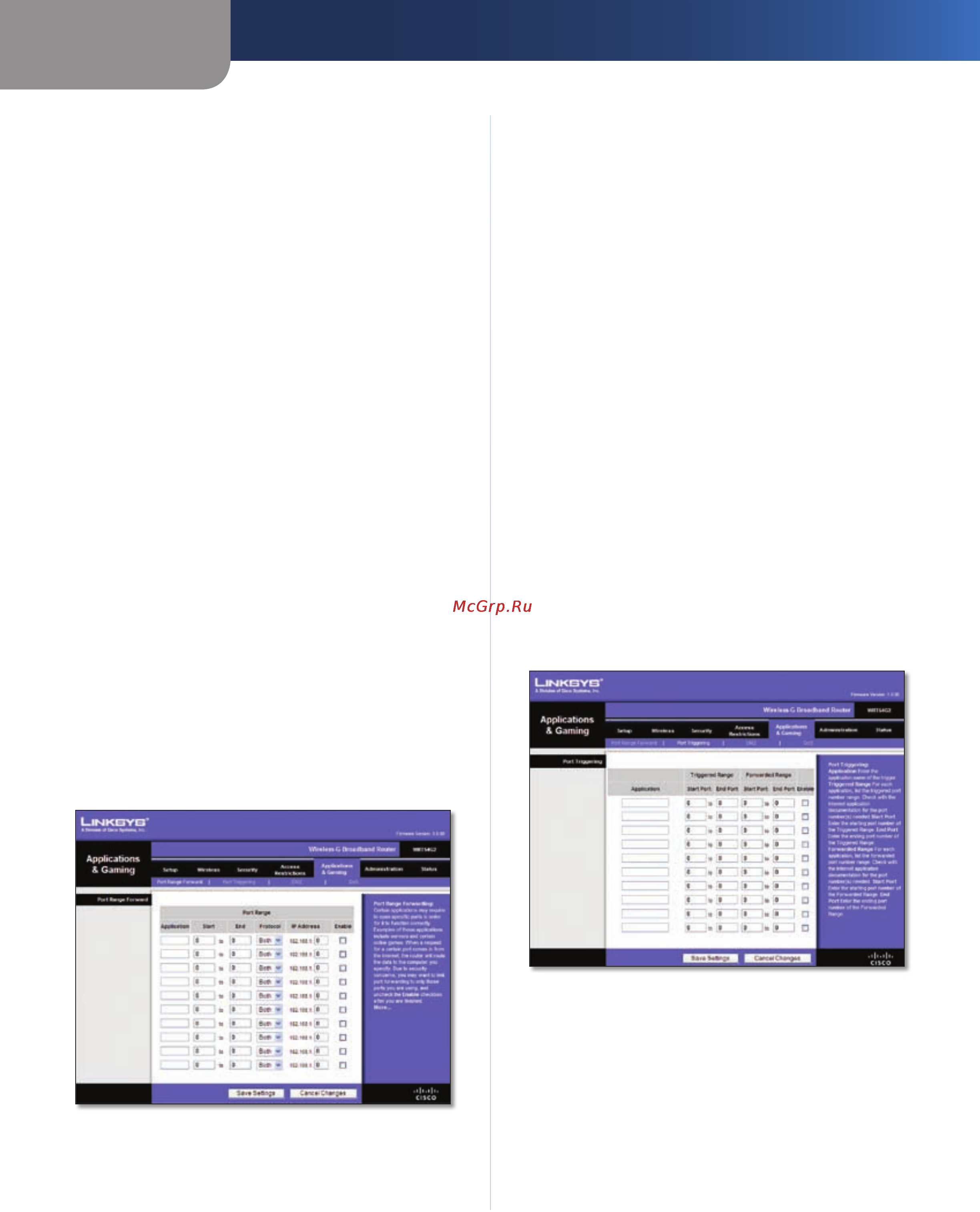 Linksys WRT54G2 [343/368] Aplicativos e jogos port range forward encaminhamento de intervalo de portas