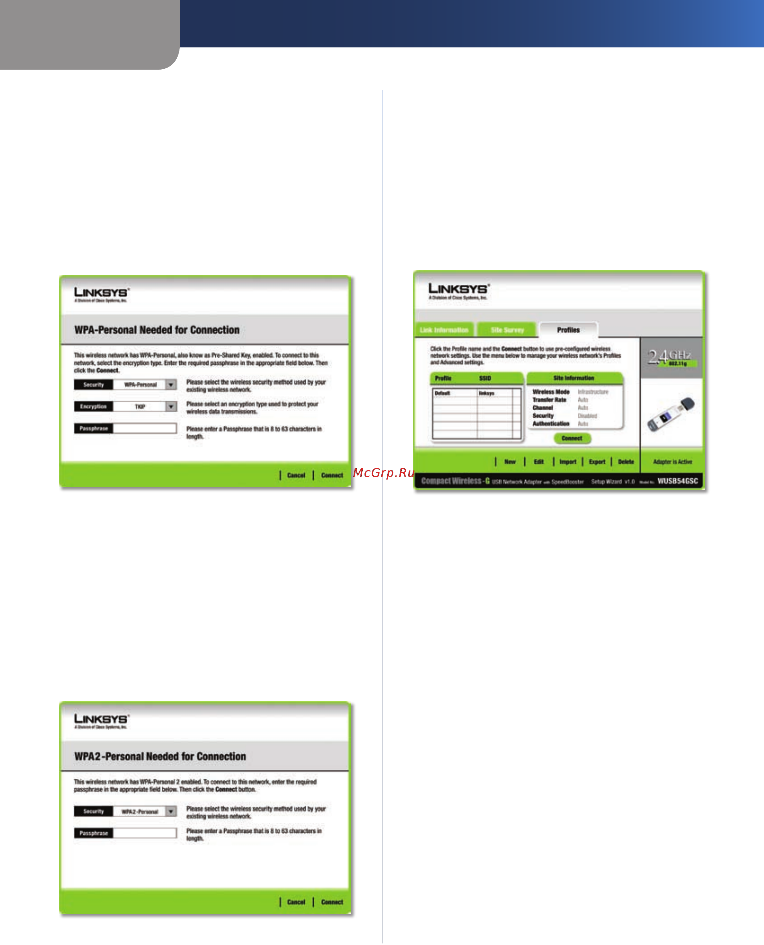 Linksys WUSB54GSC [9/38] Profiles