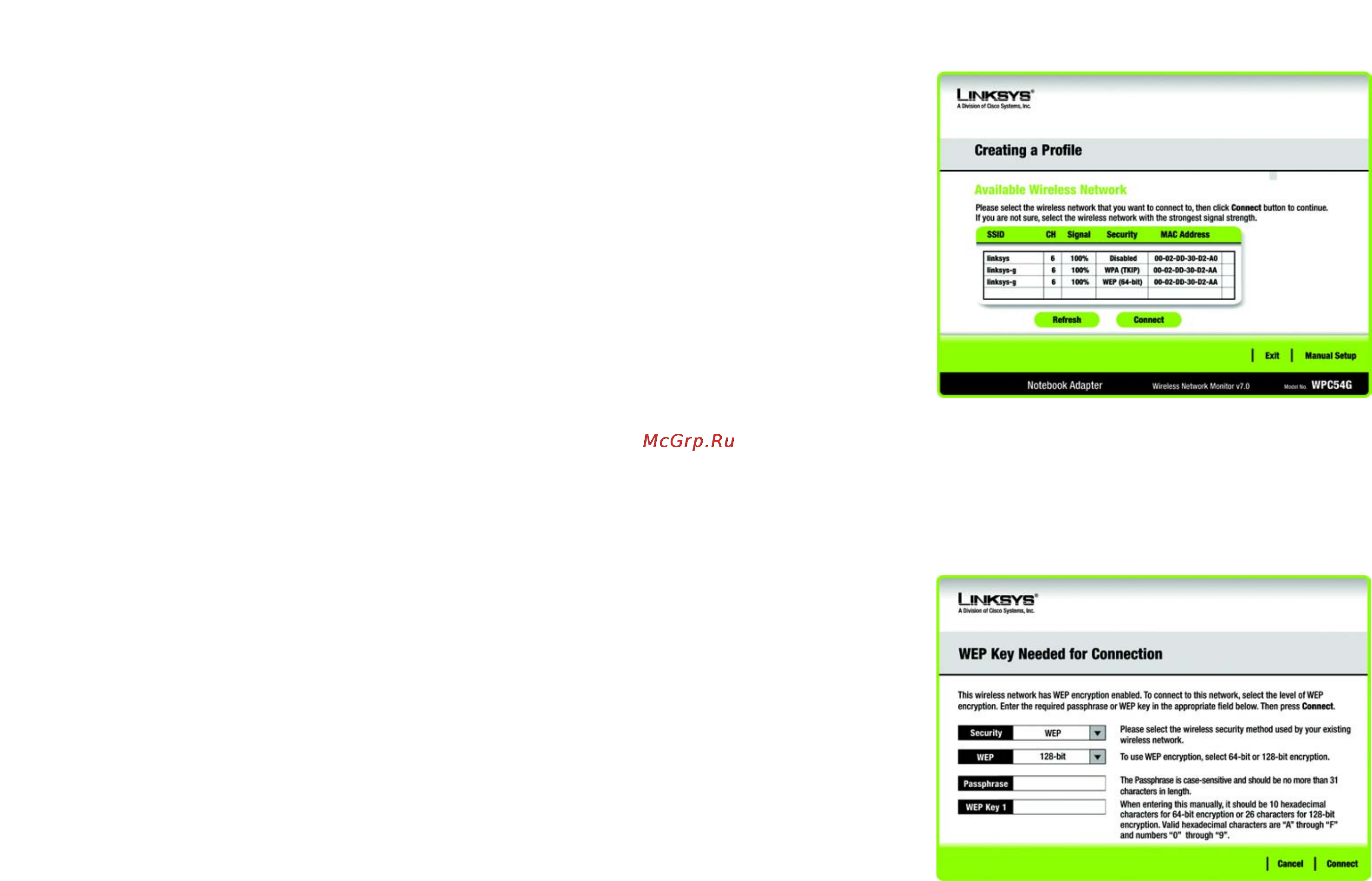 Linksys WPC54G [15/65] Available wireless network