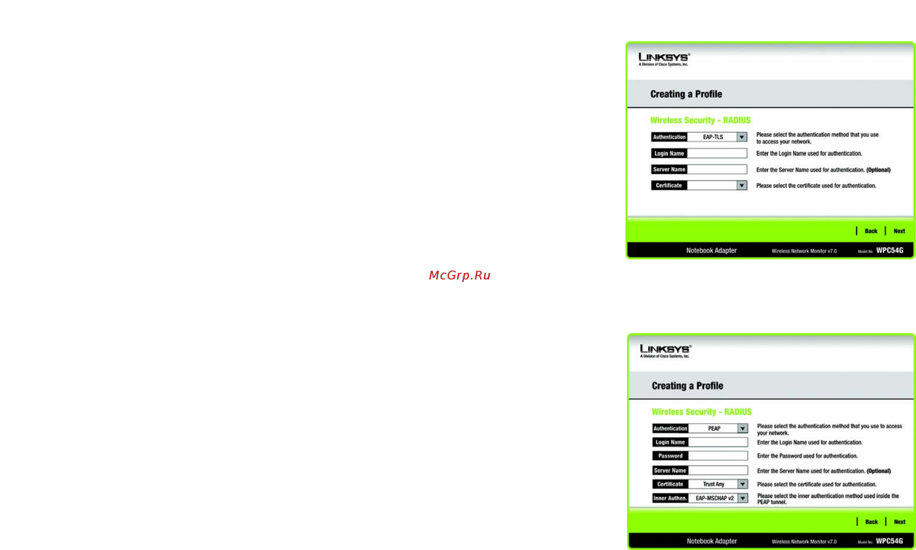 Linksys WPC54G [22/65] Radius