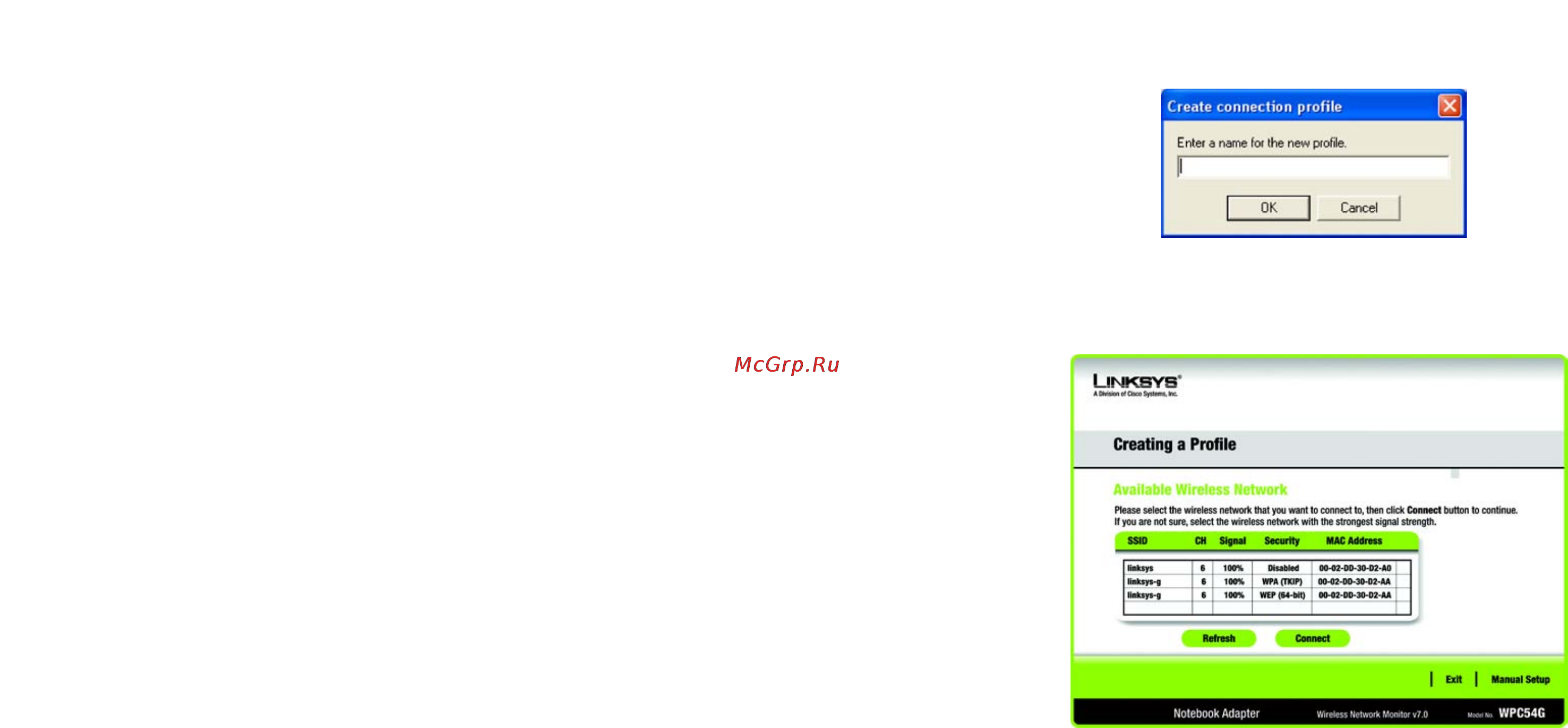 Linksys WPC54G [30/65] Creating a new profile
