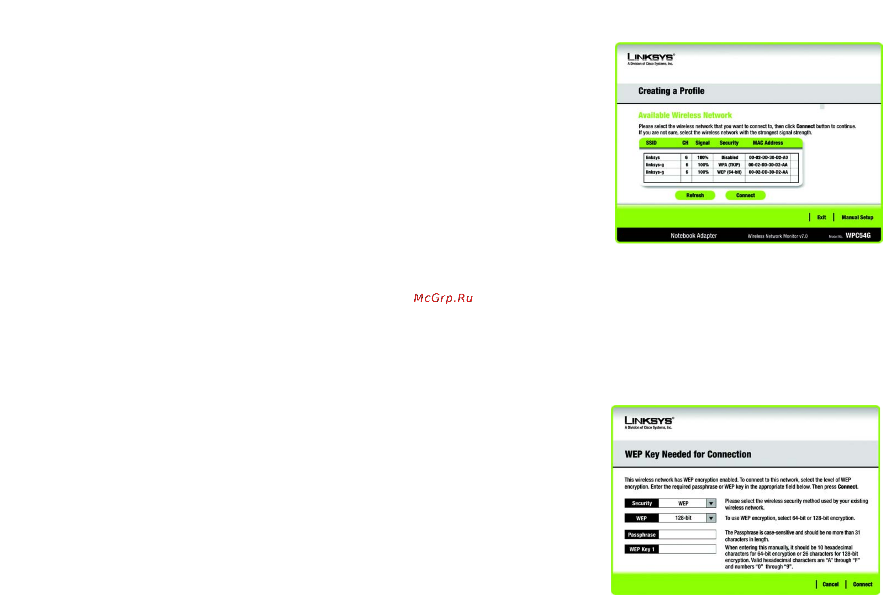Linksys WPC54G [31/65] Available networks