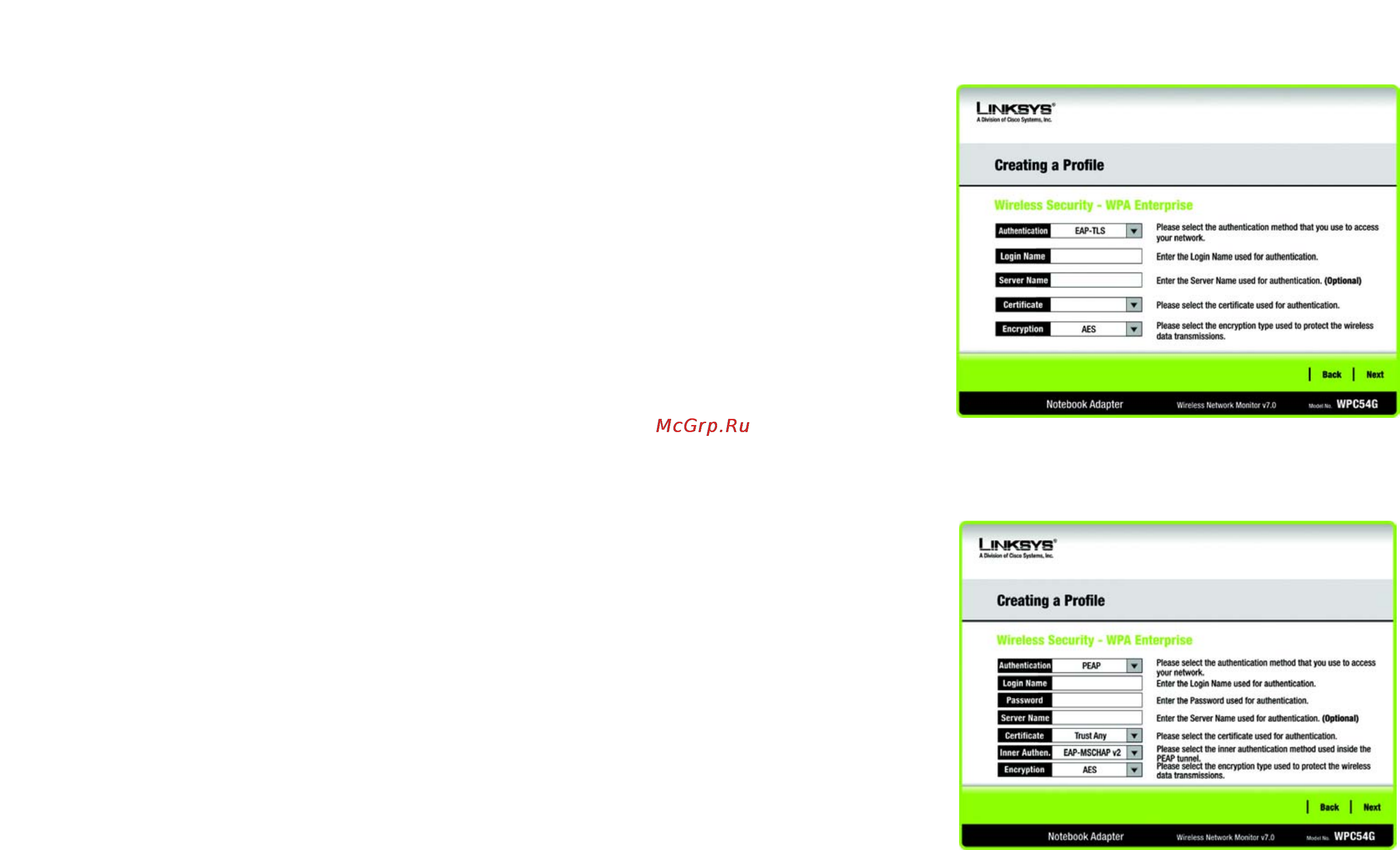 Linksys WPC54G [36/65] Wpa enterprise